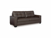 Brown Barlin Mills leather sofa on a white background.