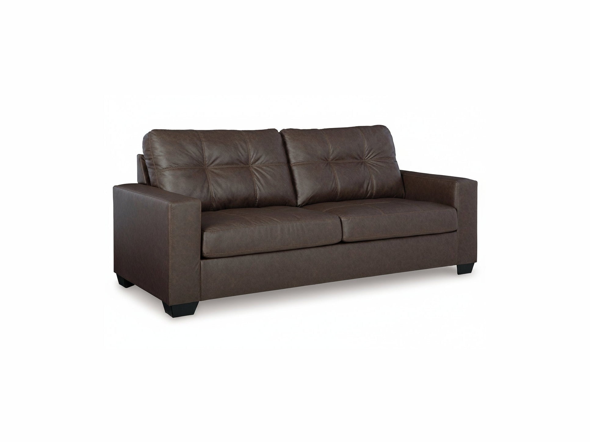 Brown Barlin Mills leather sofa on a white background.