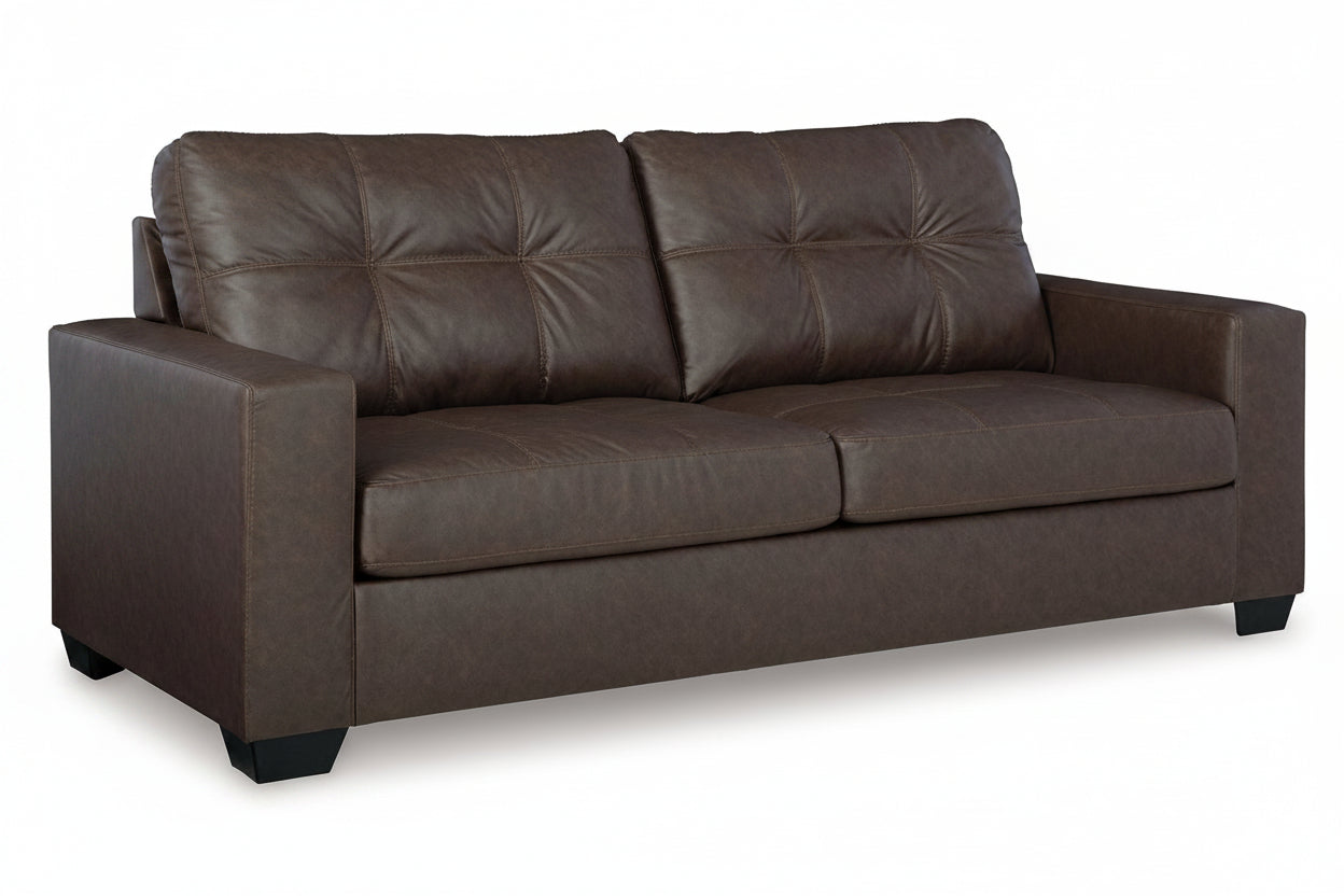 Barlin brown leather sofa on a white background.