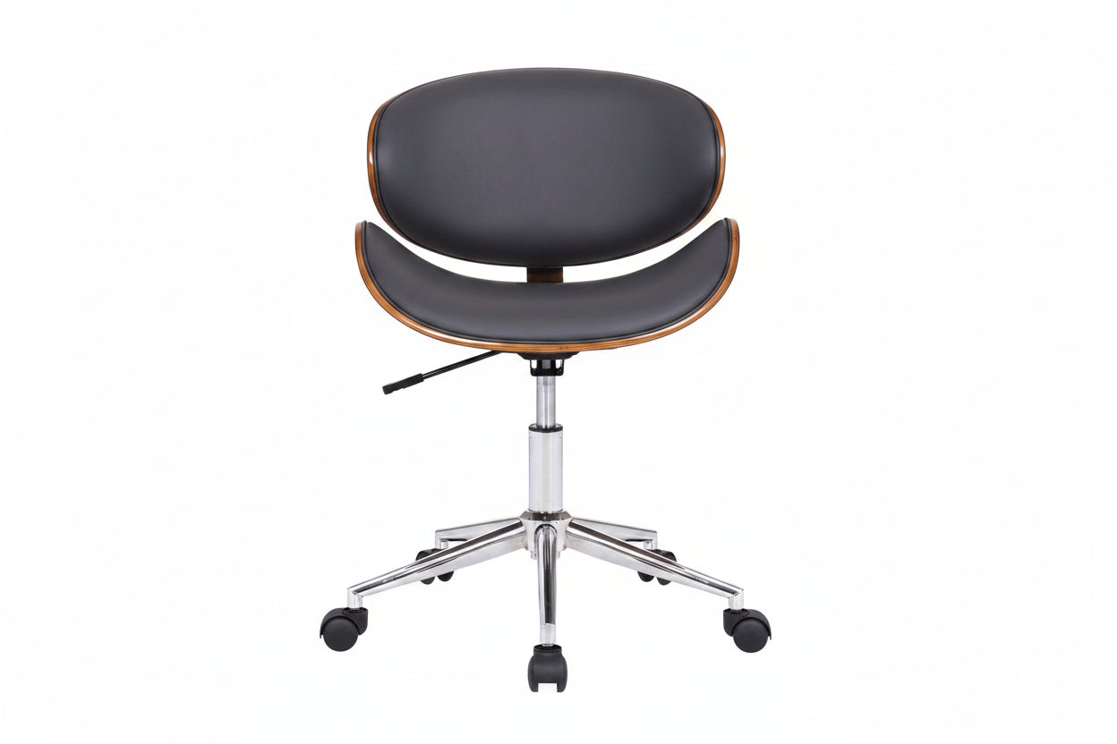 Black office chair with wooden accents on a white background