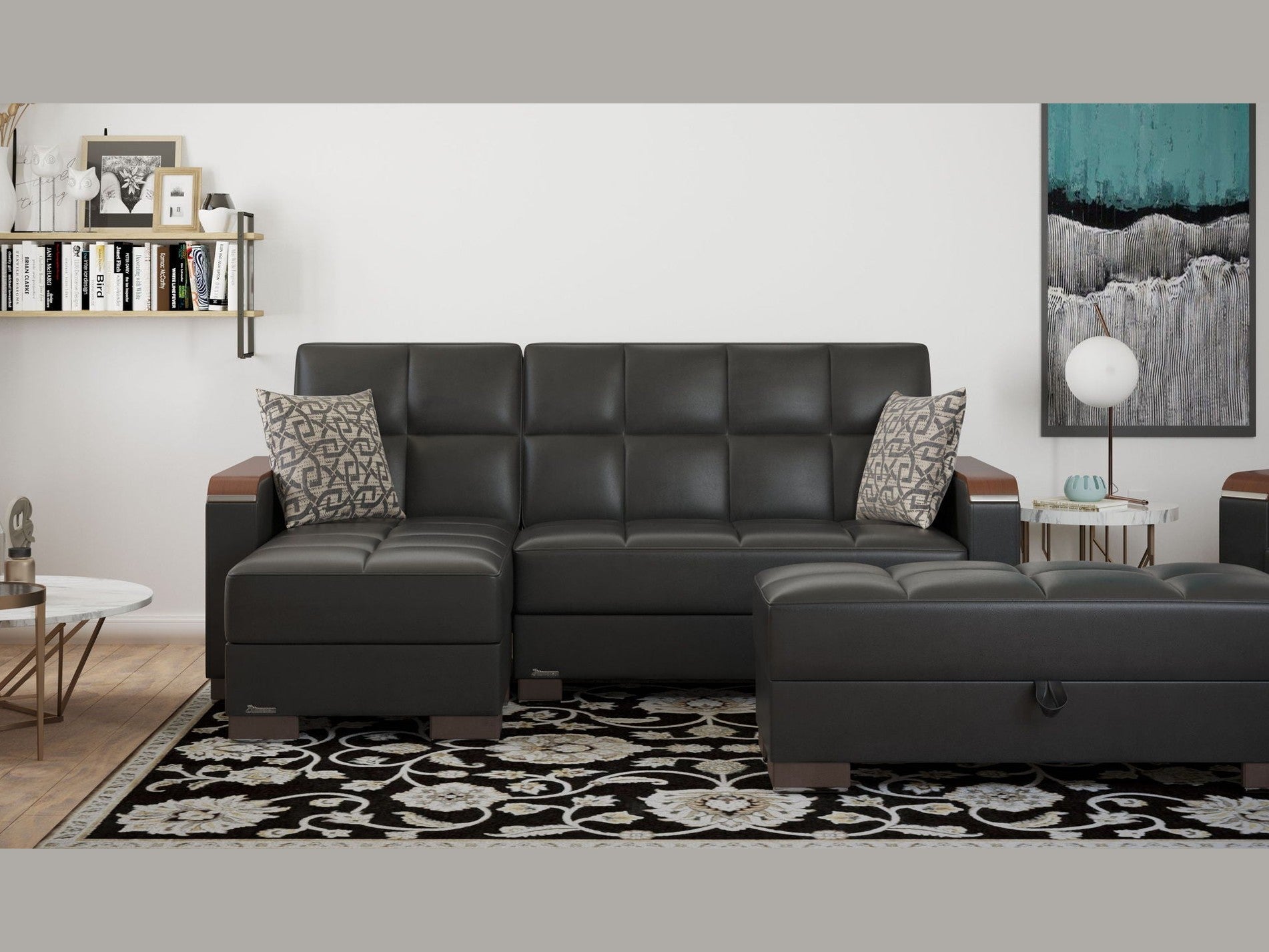 Ottomanson Armada X - Upholstered Convertible Wood Trimmed Ottoman With Storage