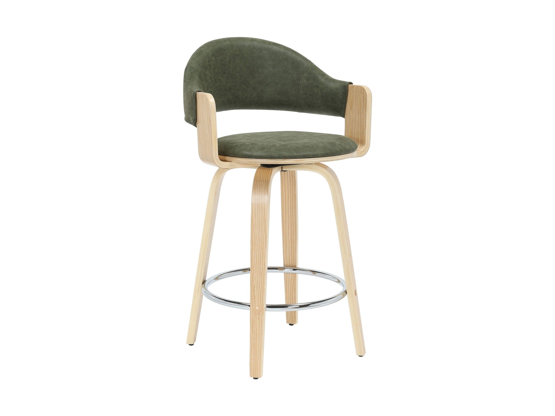 Daxton - Swivel Counter Height Round Back Wood Bar Stool With Faux Leather Seat