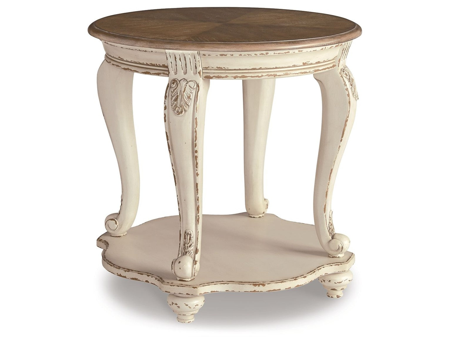 Realyn - Round End Table - White / Brown
