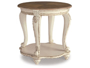 Realyn - Round End Table - White / Brown