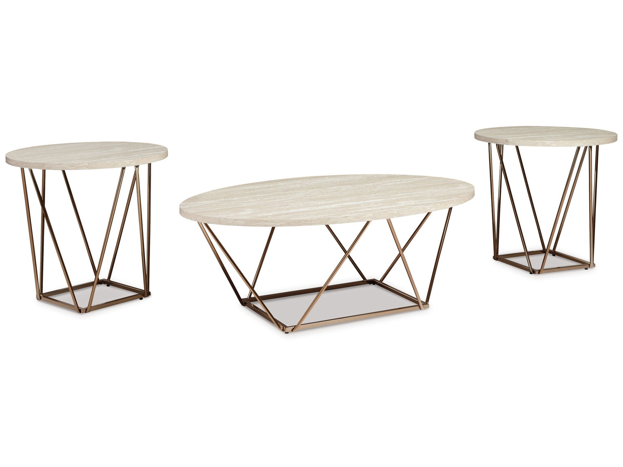 Tarica - Occasional Table Set (Set of 3) - White / Metallic