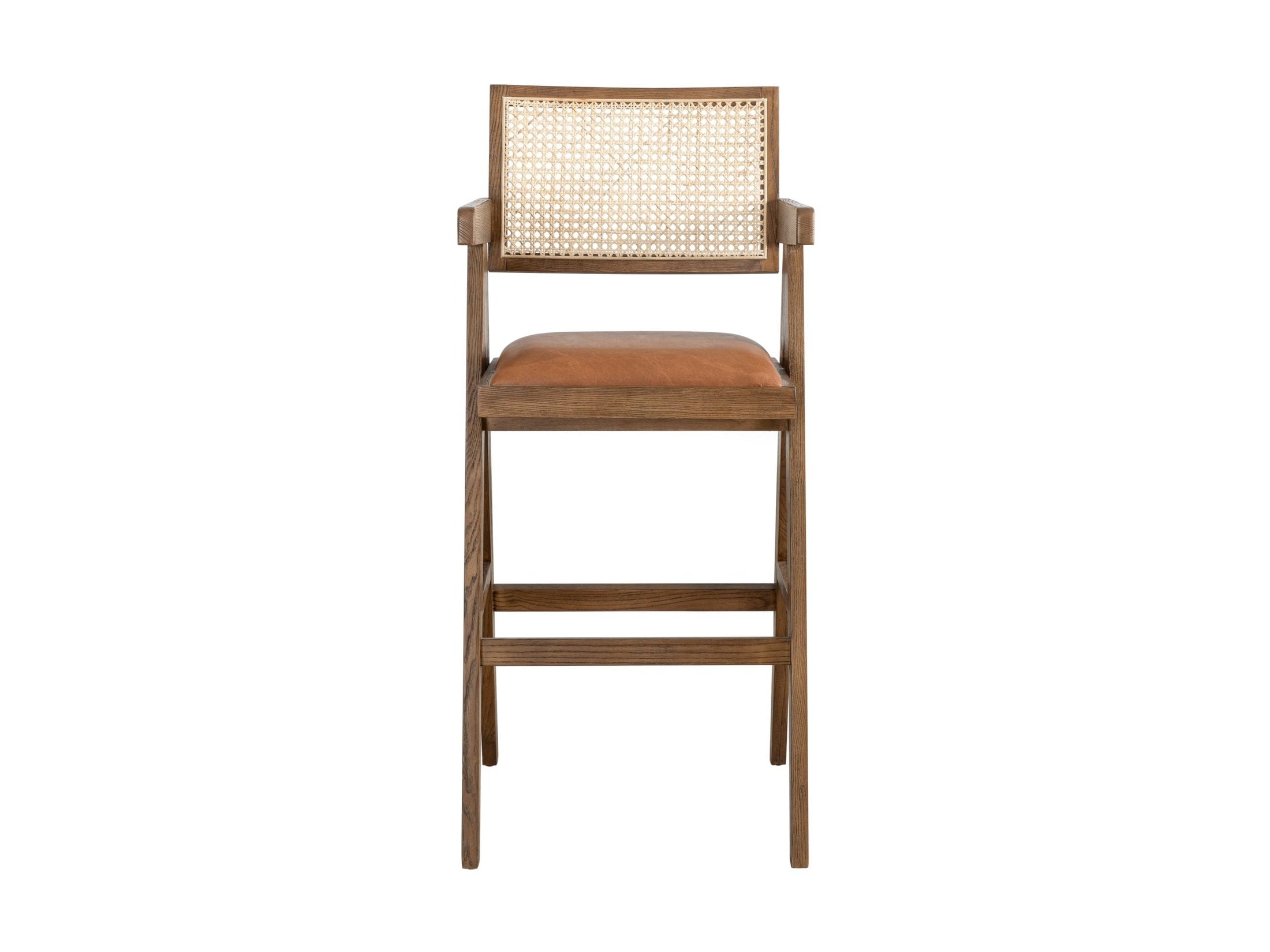 Harley - Nutmeg Brown Solid Wood And Rattan Upholstered 30" Bar Height Barstool