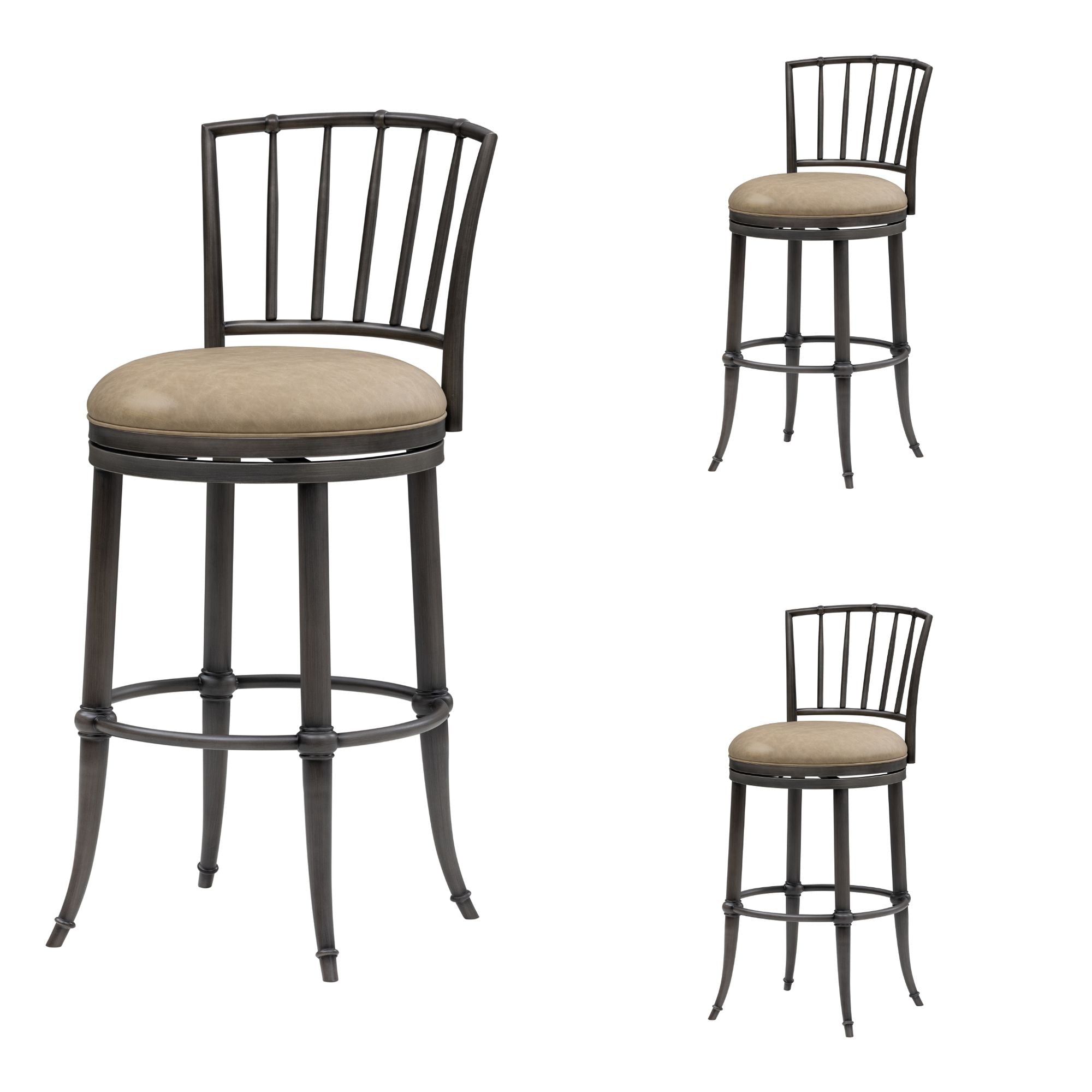 Vince - Commercial Grade Steel Frame Faux Leather Upholstered Swivel Bar Height Barstool