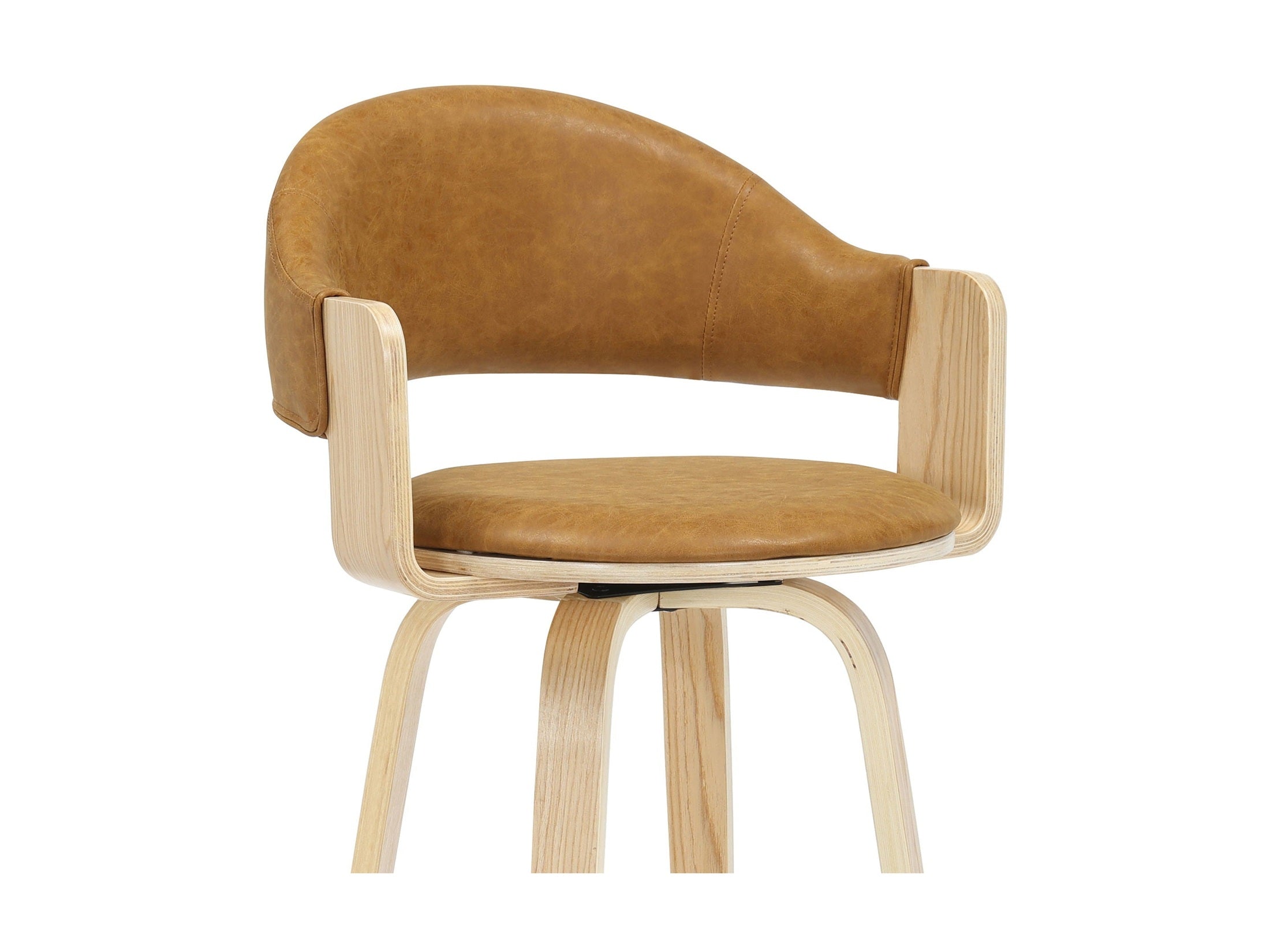 Daxton - Swivel Bar Height Round Back Wood Bar Stool With Faux Leather Seat