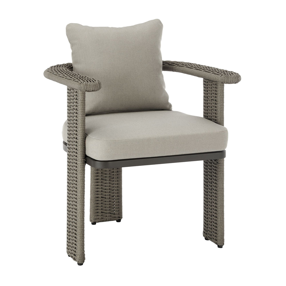 Ciela - Outdoor Dining Chair With Rattan Trim Aluminum Frame And Clouded Taupe Cushion (Set of 2) - Dark Bronze / Gray