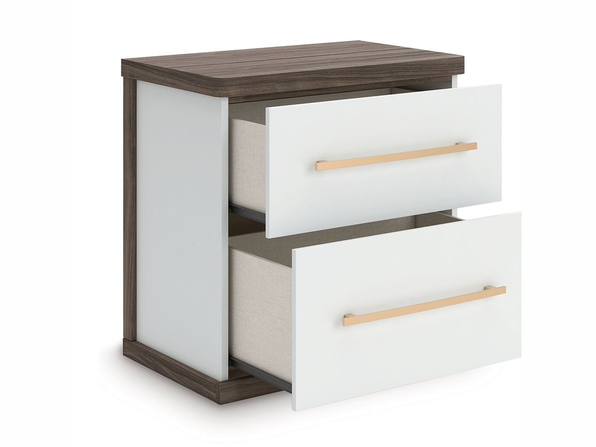 Kendanport - Two Drawer Night Stand - Brown / White