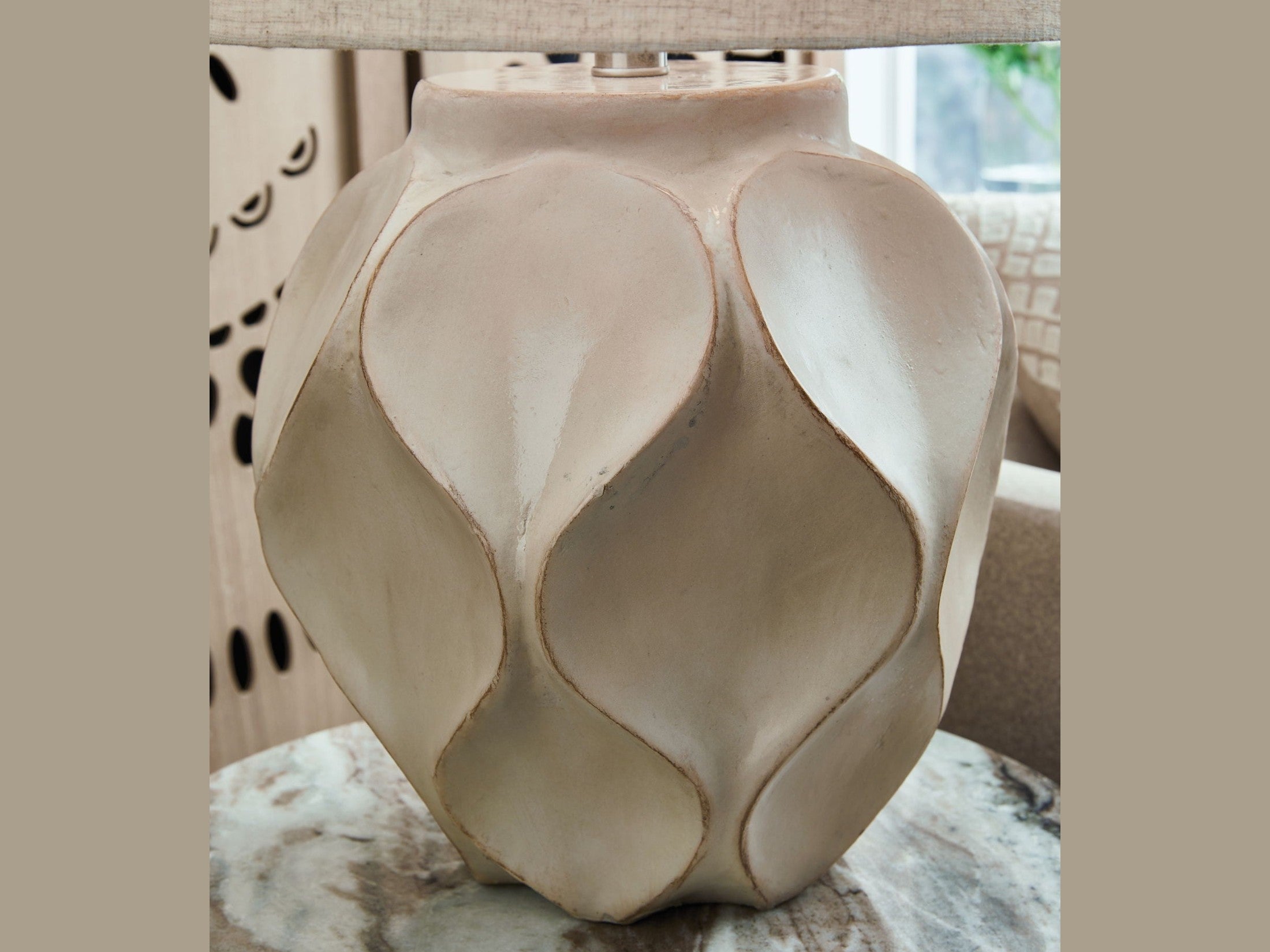 Edselham - Paper Table Lamp - Distressed Cream