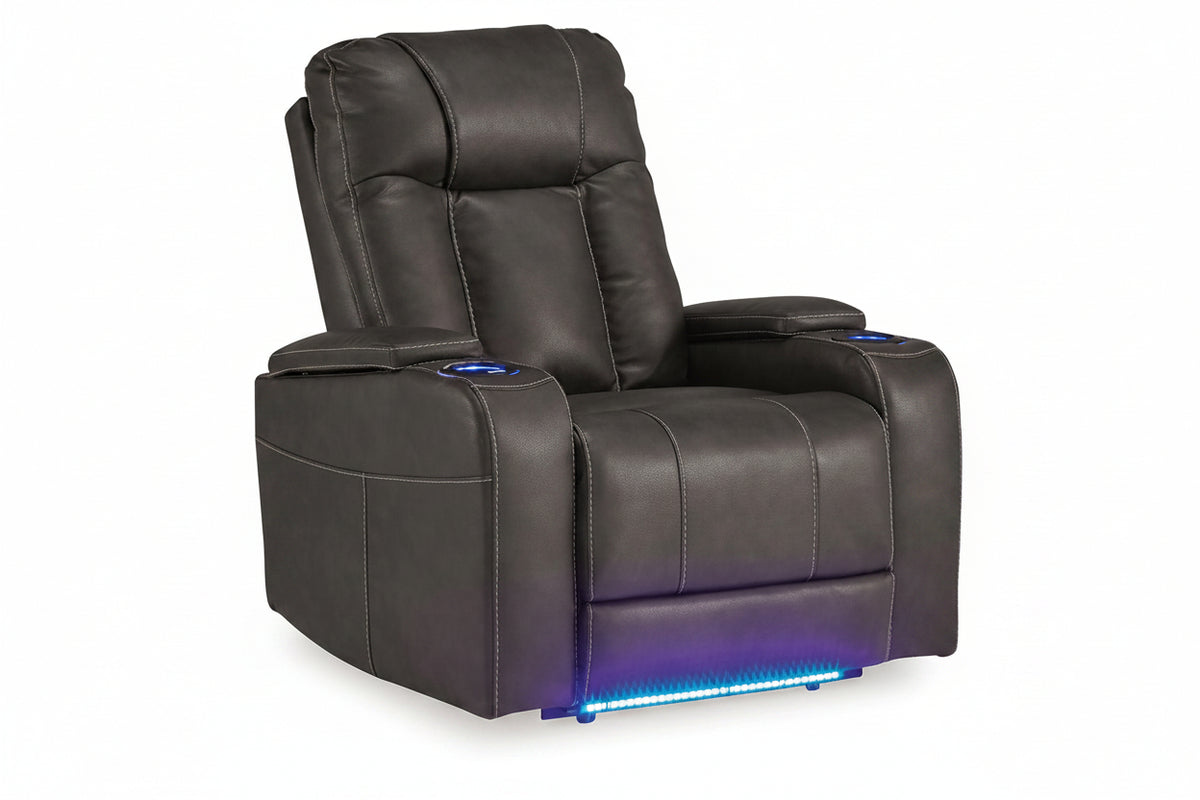 Gray recliner chair with LED lighting on a white background