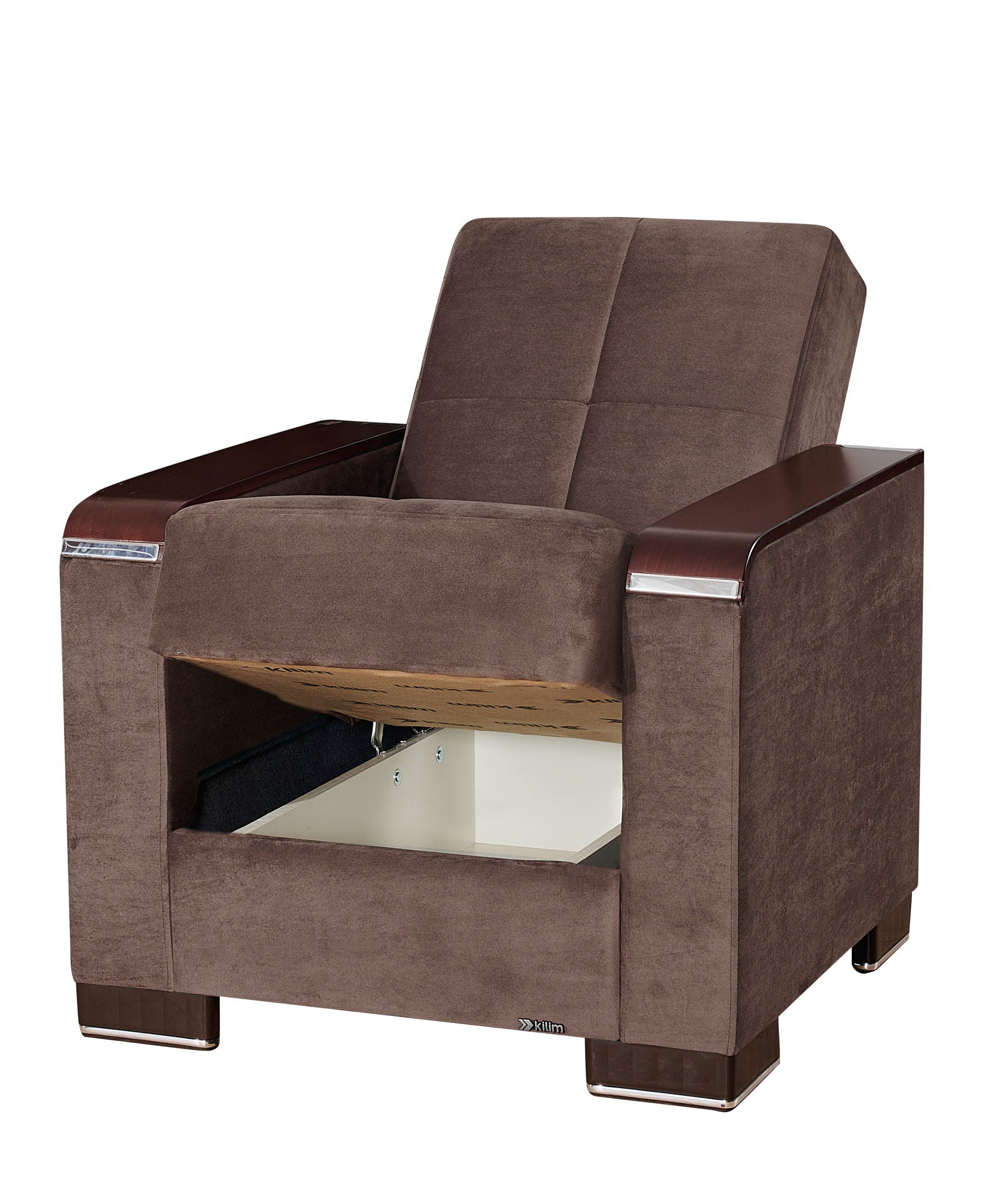 Ottomanson Armada X - Upholstered Convertible Wood Trimmed Armchair With Storage - Microfiber