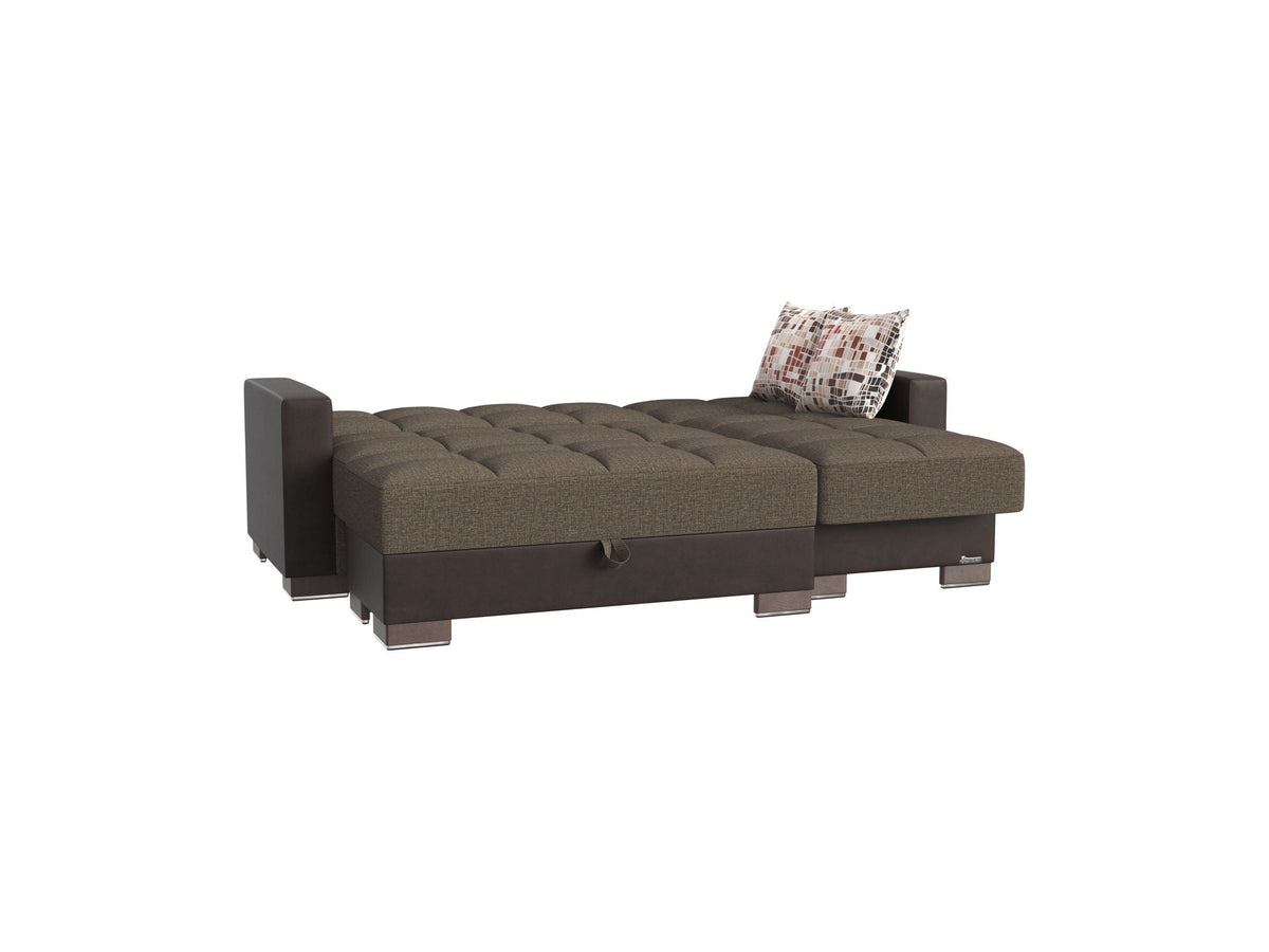 Ottomanson Armada - Upholstered Convertible Chaise Lounge With Storage - Brown PU Polyester