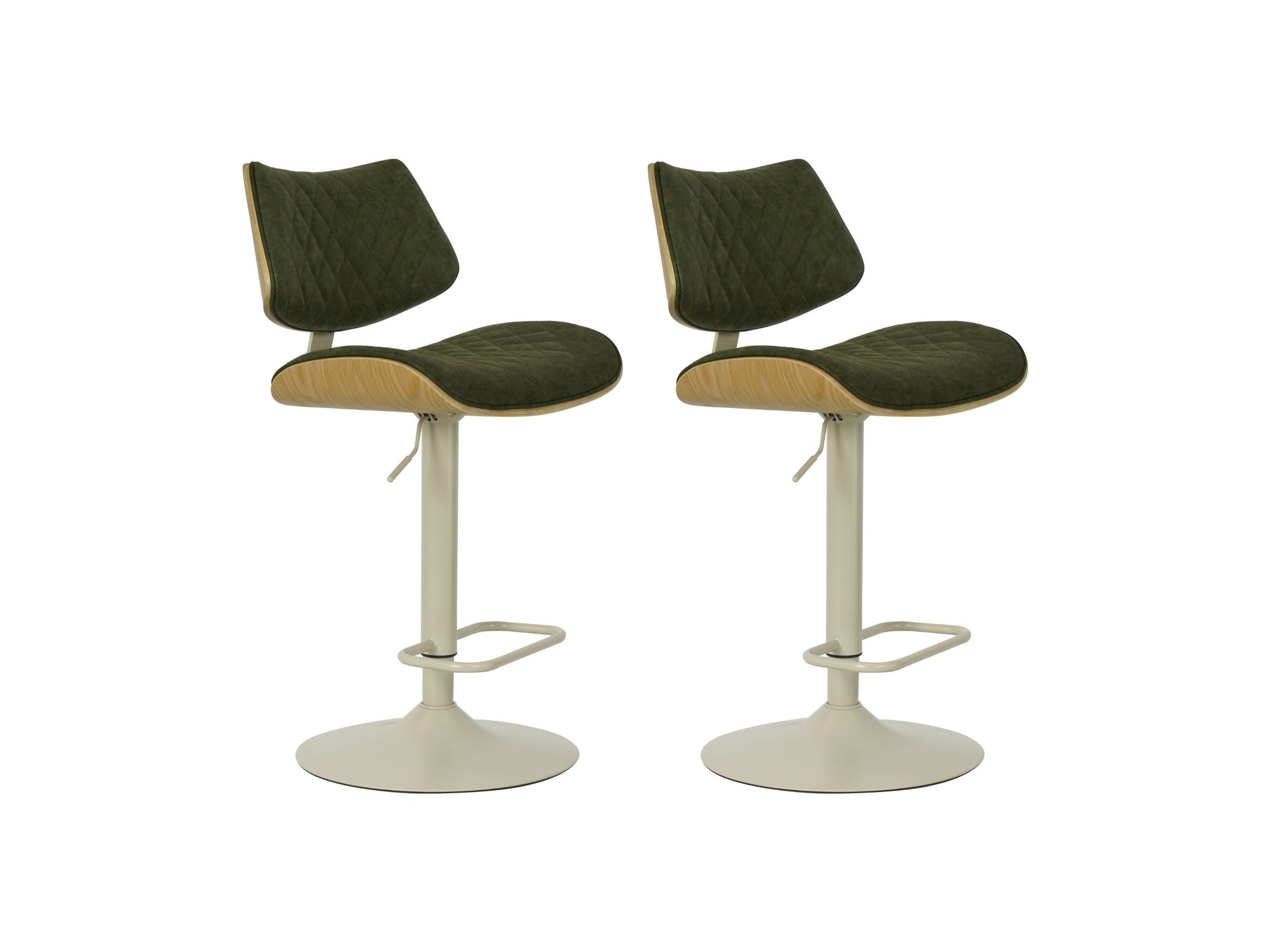 Leland - Adjustable Swivel Curved Back Wood Bar Stool With Faux Leather Seat