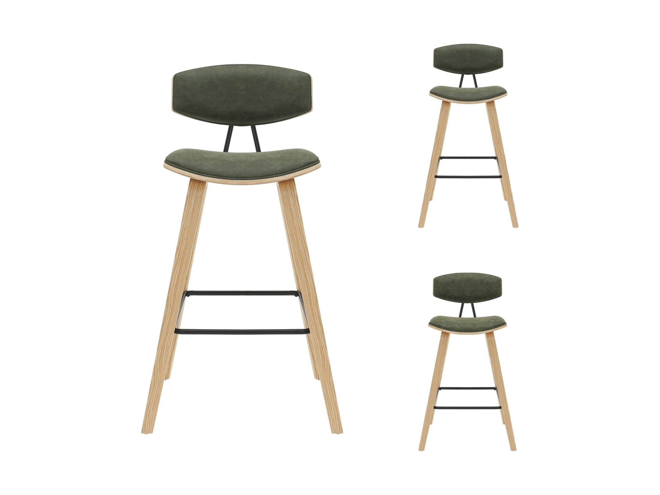 Fox - Bar Height Curved Back Wood Bar Stool With Faux Leather Seat