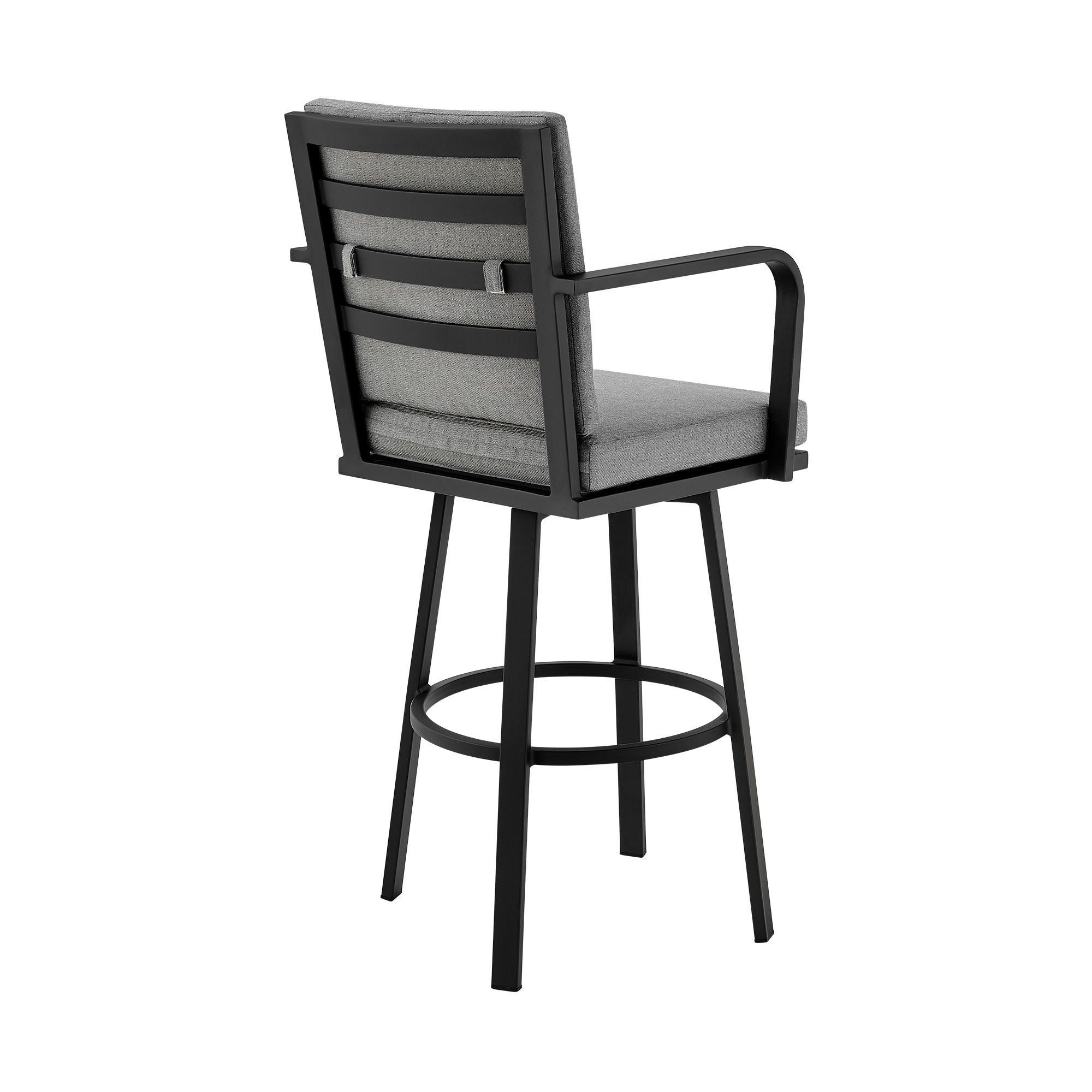 Don - 30" Outdoor Patio Swivel Bar Stool - Black Aluminum With Gray Cushions