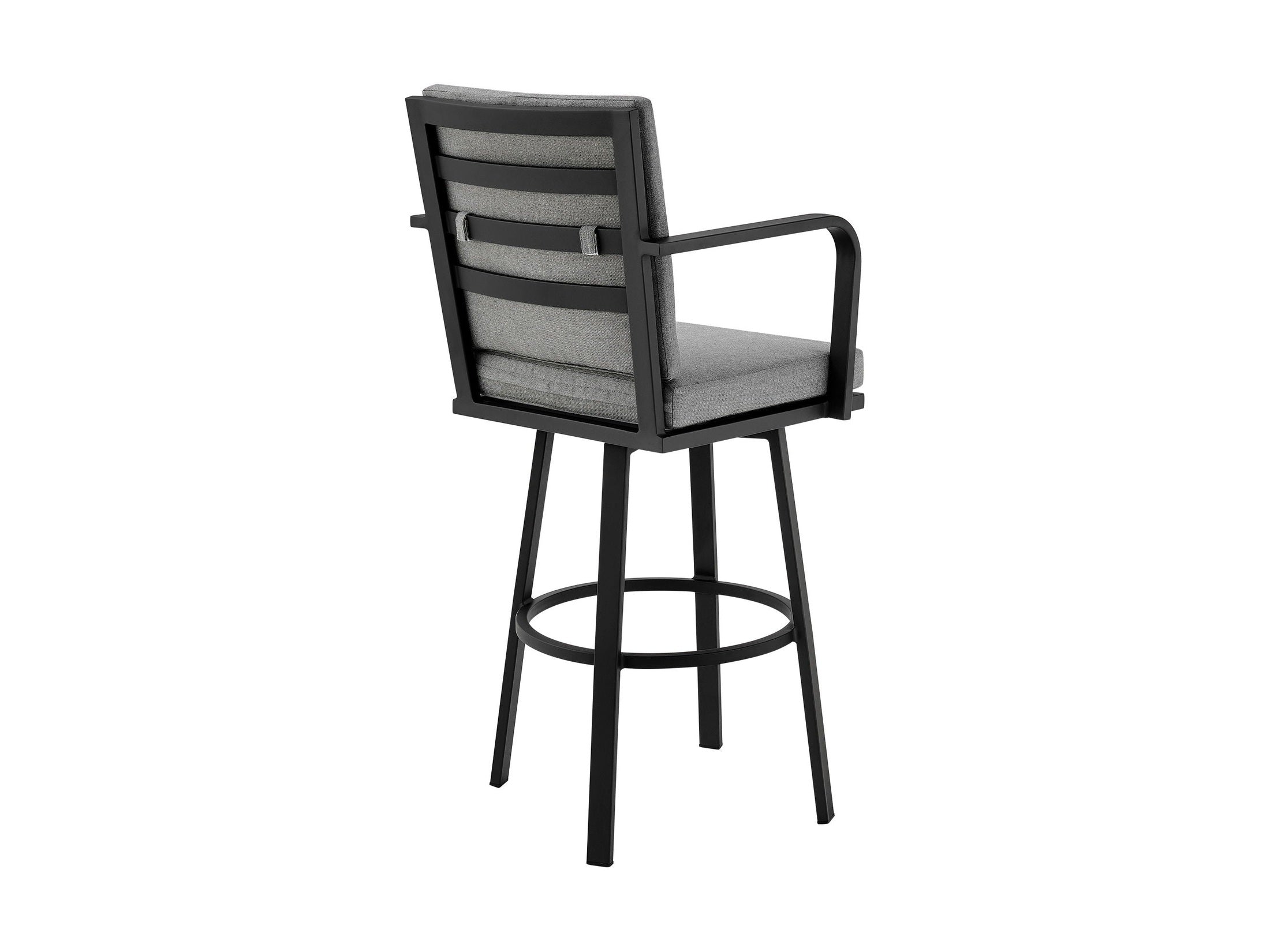Don - 30" Outdoor Patio Swivel Bar Stool - Black Aluminum With Gray Cushions