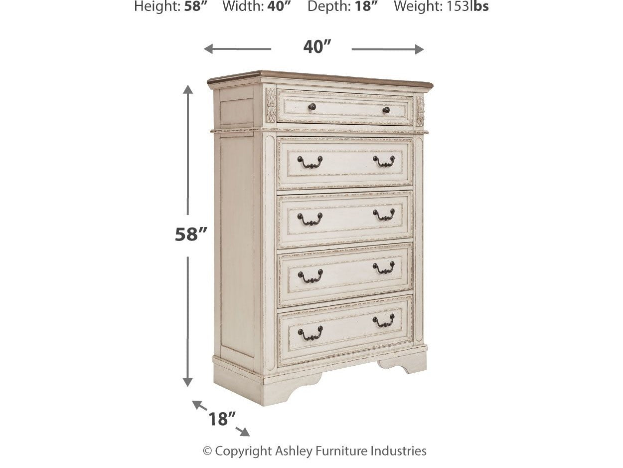 Realyn - Five Drawer Chest - White / Brown / Beige