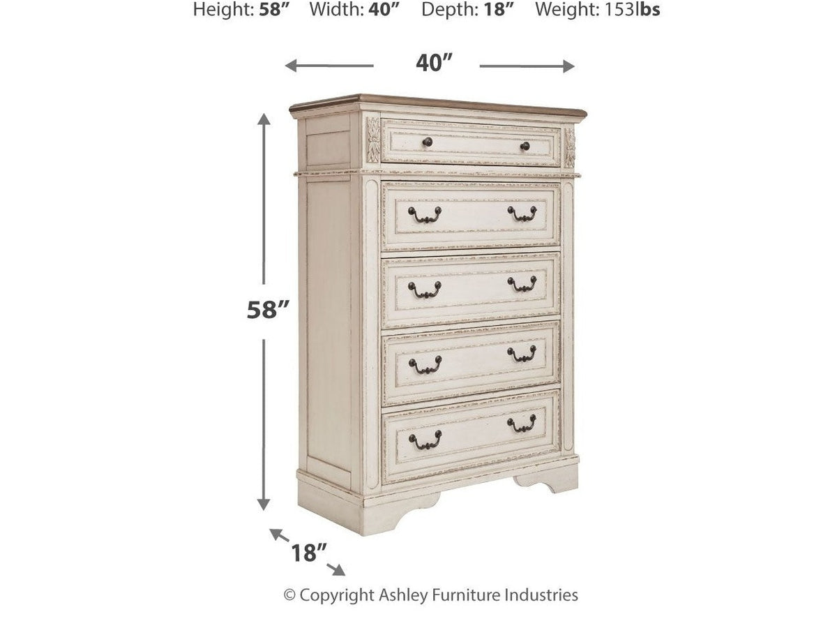 Realyn - Five Drawer Chest - White / Brown / Beige