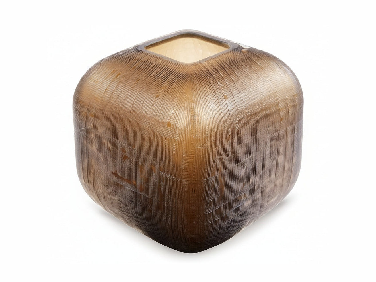 Decorative vase with woven design on a white background