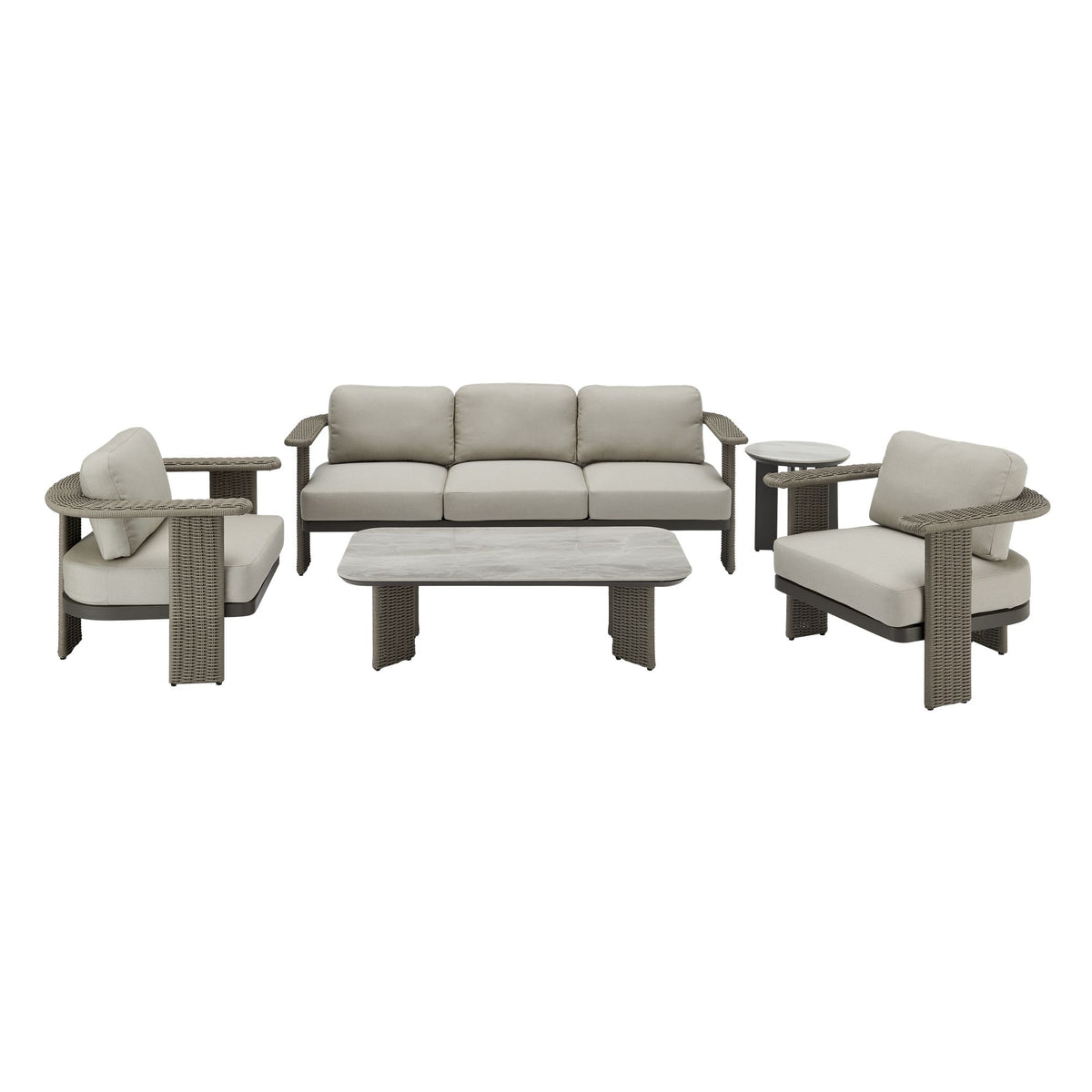 Ciela - 5-Piece Outdoor Sofa Lounge Set With Sintered Stone Tables - Gray / Dark Bronze