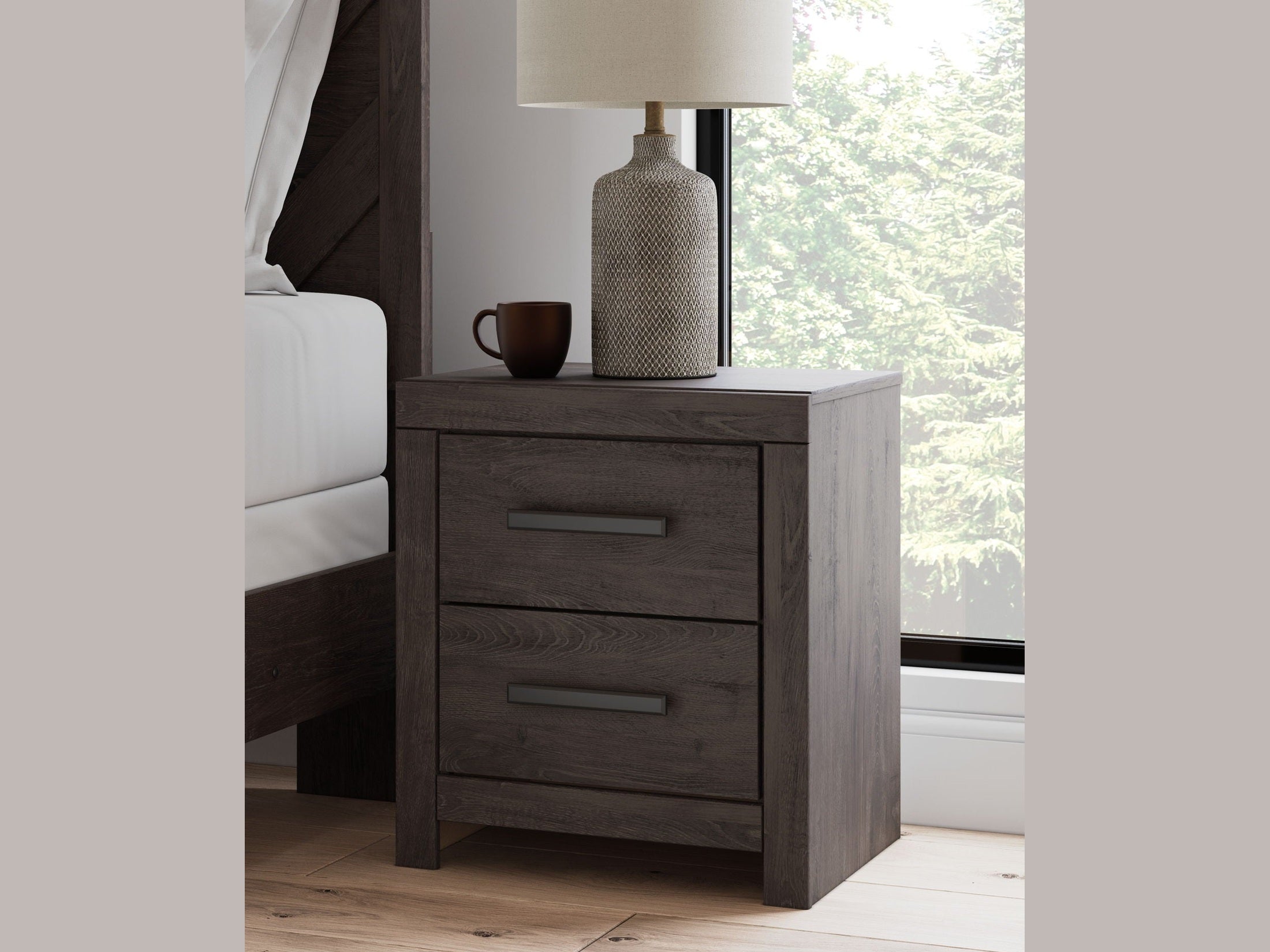 Prendonea - Two Drawer Night Stand - Charcoal
