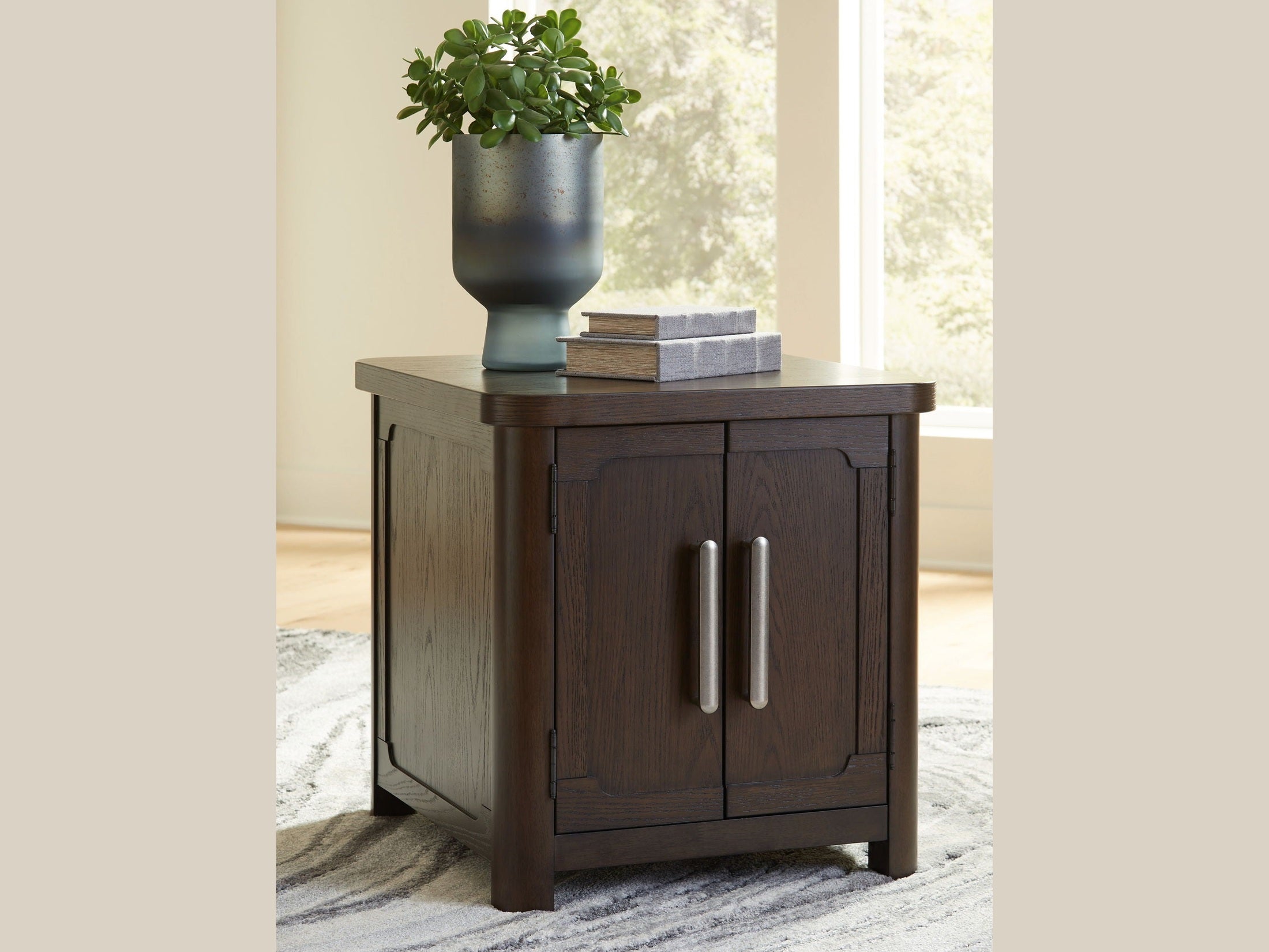 Breckington - Rectangular 2-door End Table - Dark Brown