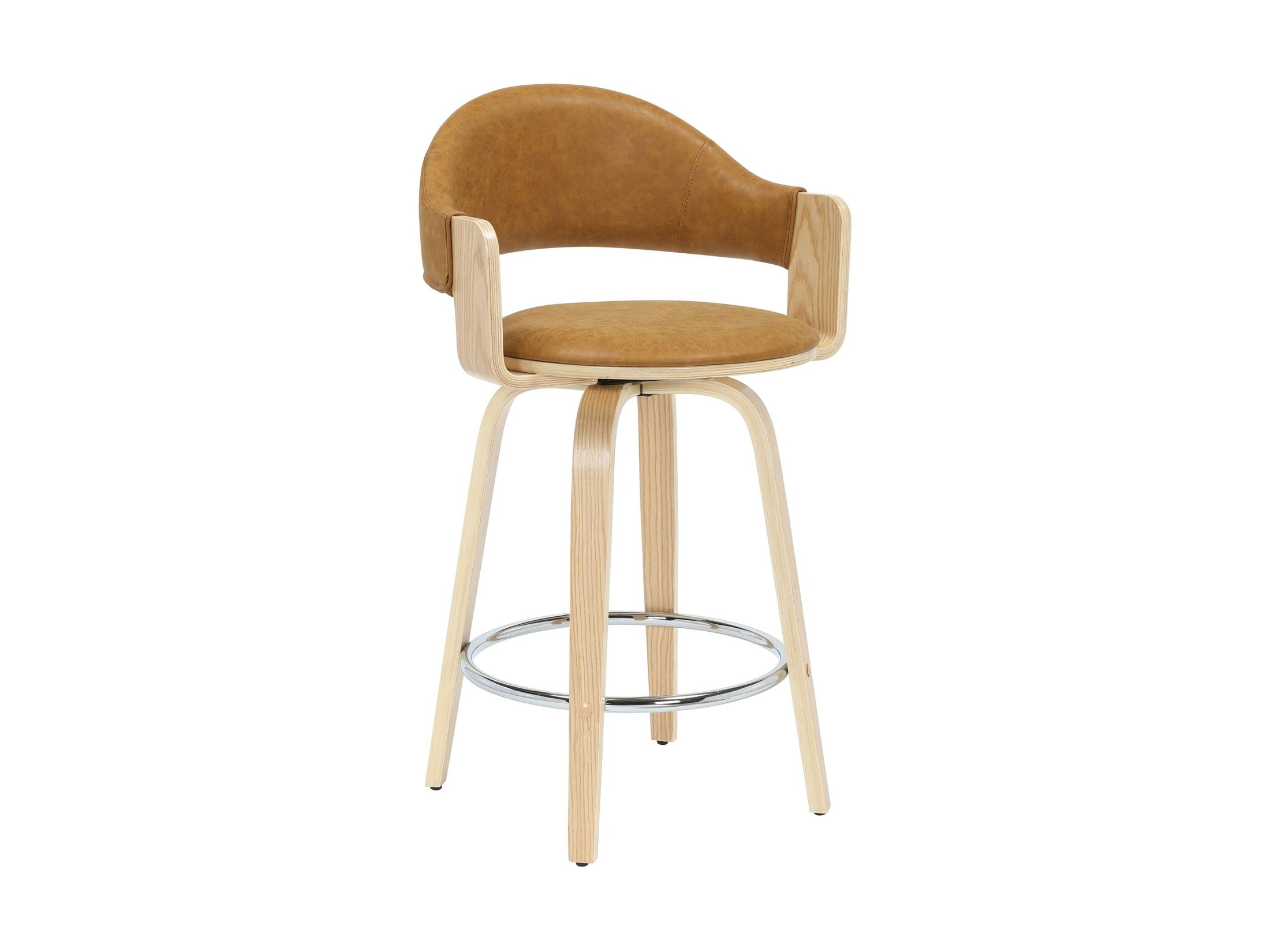Daxton - Swivel Counter Height Round Back Wood Bar Stool With Faux Leather Seat
