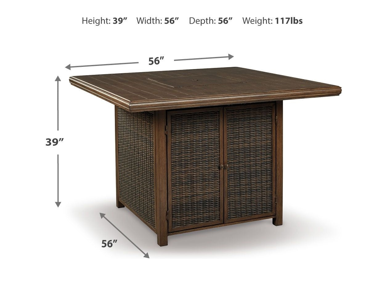 Paradise Trail - Square Bar Table w/Fire Pit - Medium Brown