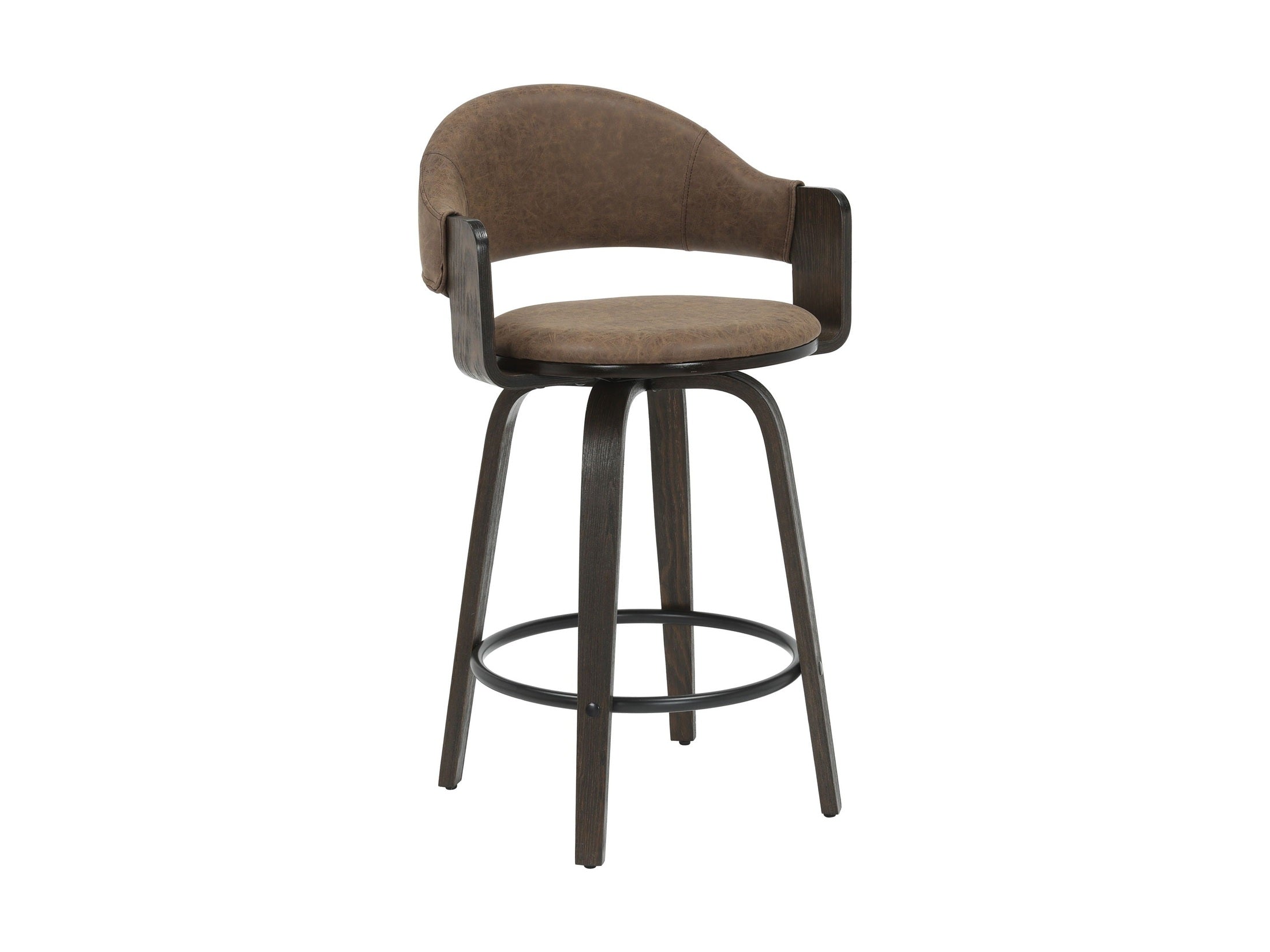 Daxton - Swivel Counter Height Round Back Wood Bar Stool With Faux Leather Seat