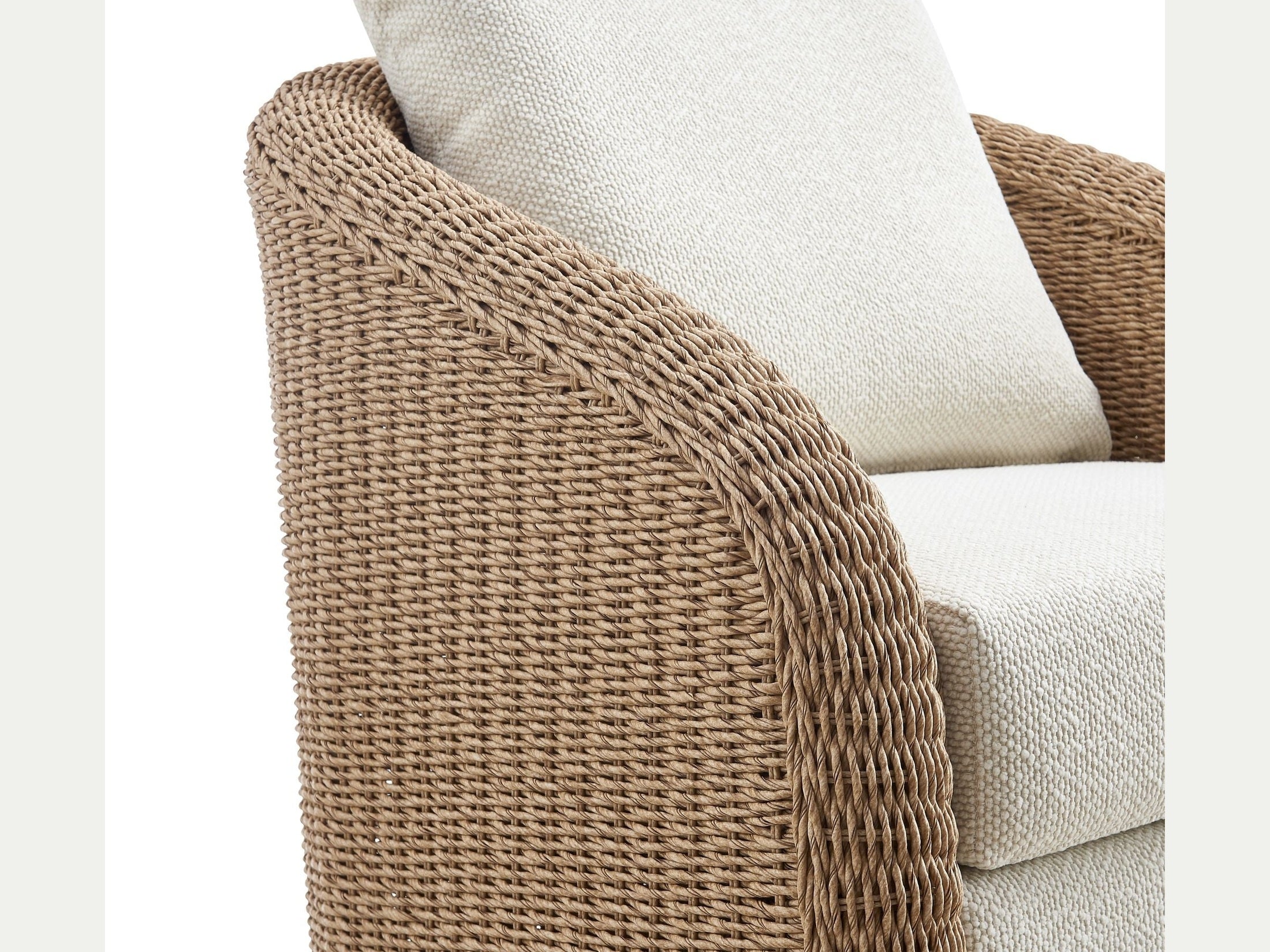 Pavilion - Rattan And Metal Outdoor Lounge Chair With Cushions - Boucle White / Natural