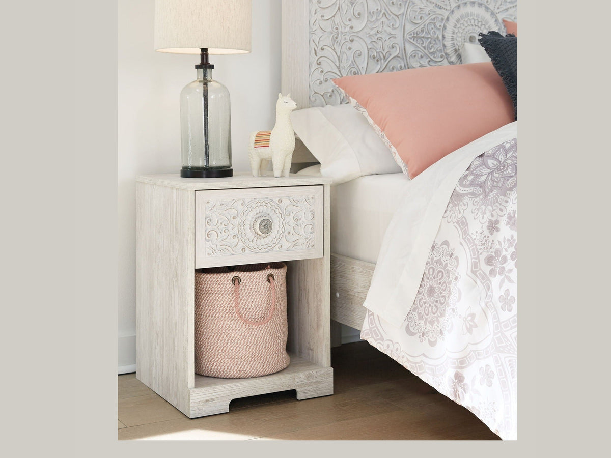 Paxberry - One Drawer Night Stand - Open Cubby - Whitewash