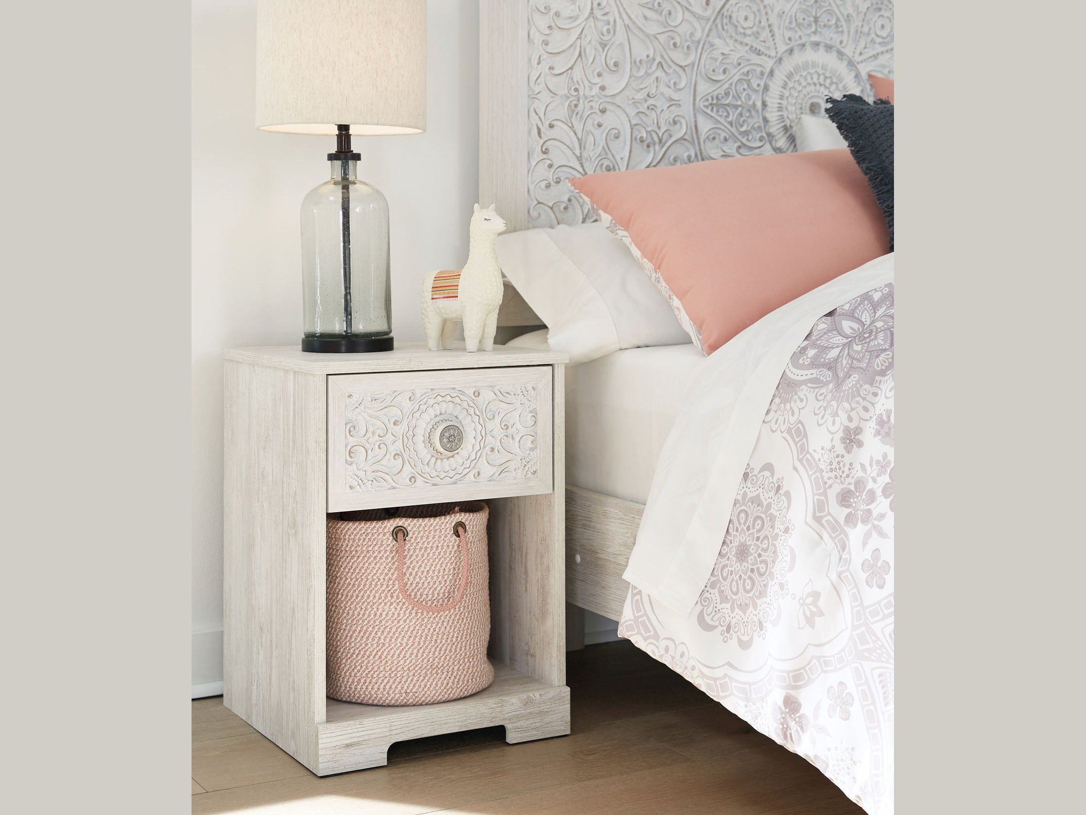 Paxberry - One Drawer Night Stand - Open Cubby - Whitewash