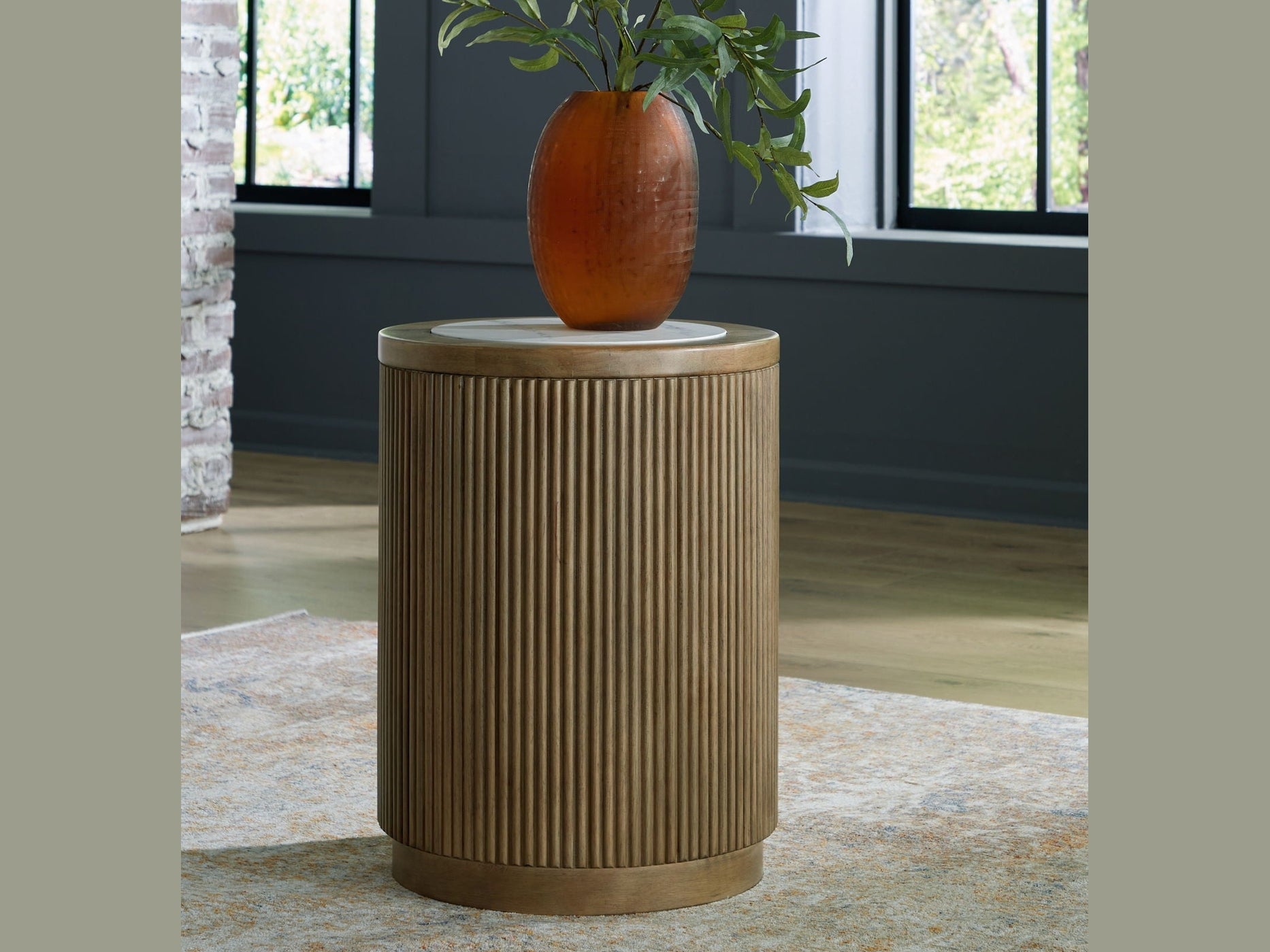 Camdill - Round End Table - Light Brown / White