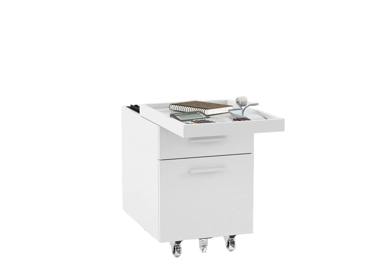 White kitchen cabinet with a drawer and countertop on a white background