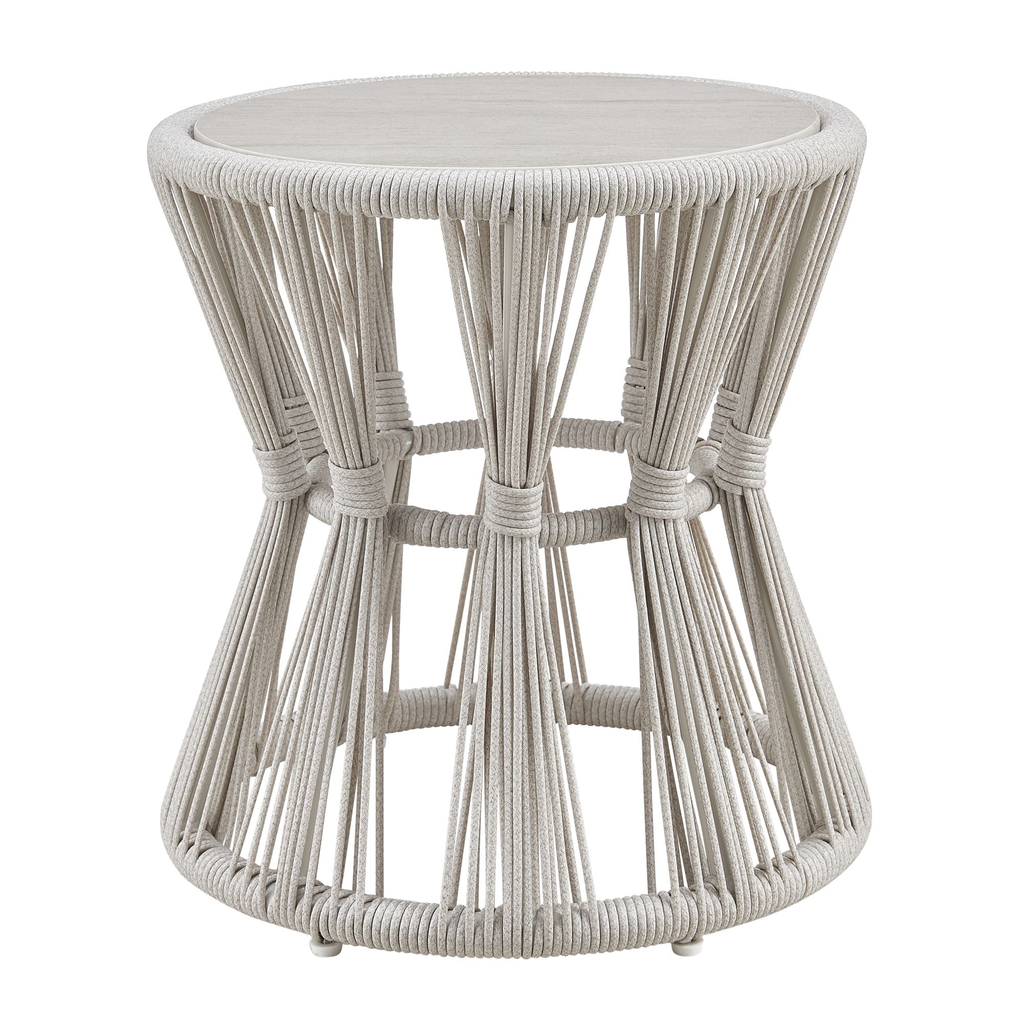Breeze - Powder Coated Metal Round Outdoor Side Table With Sintered Stone Table Top - Cream