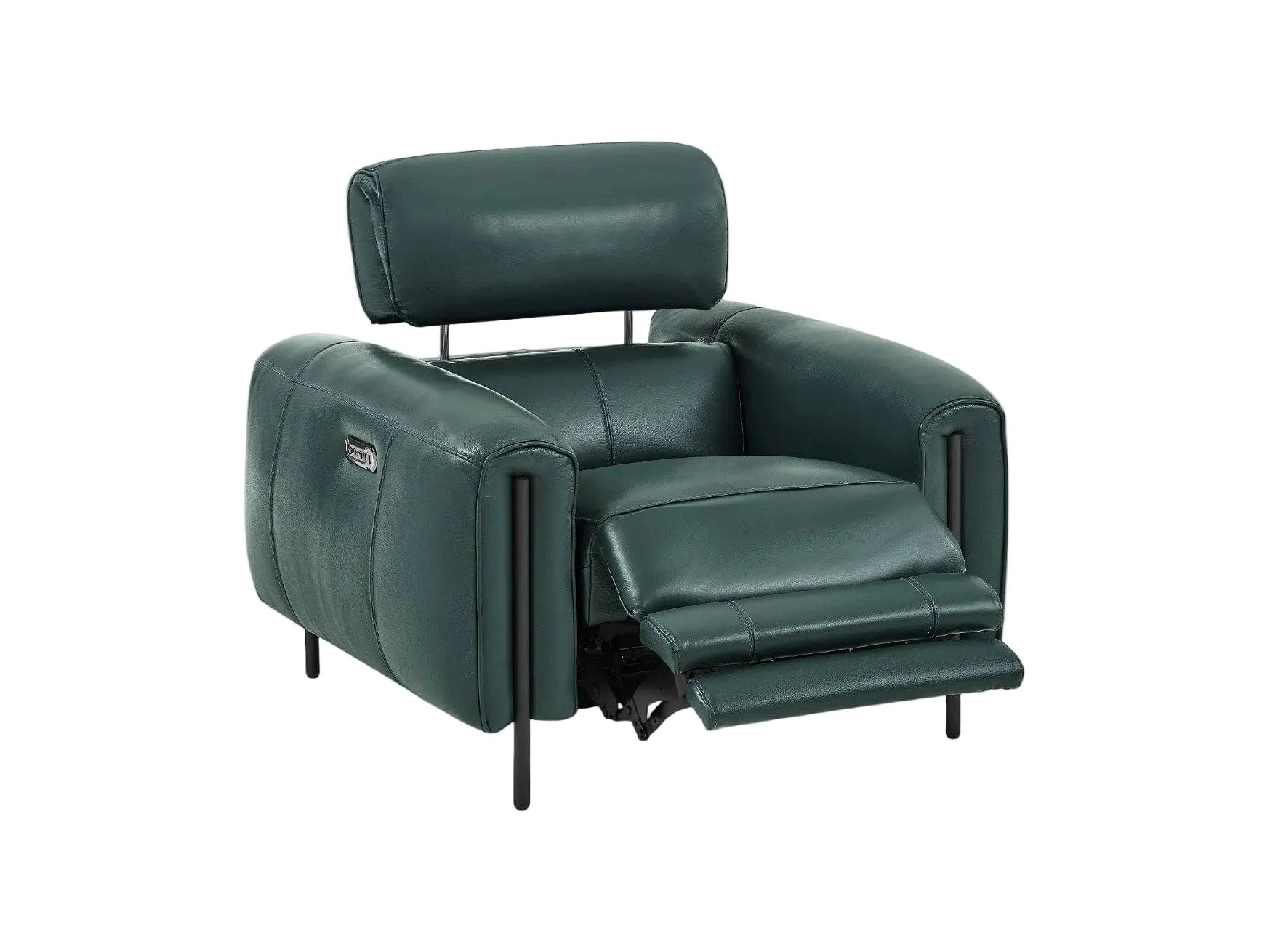 Charm recliner chair upholstered in kelp leather on a white background