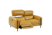 Charm loveseat with two recliners upholstered in honey yellow leather
