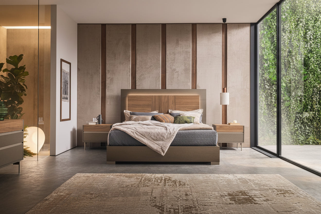 City Life Modern Bedroom Set with Wooden Headboard