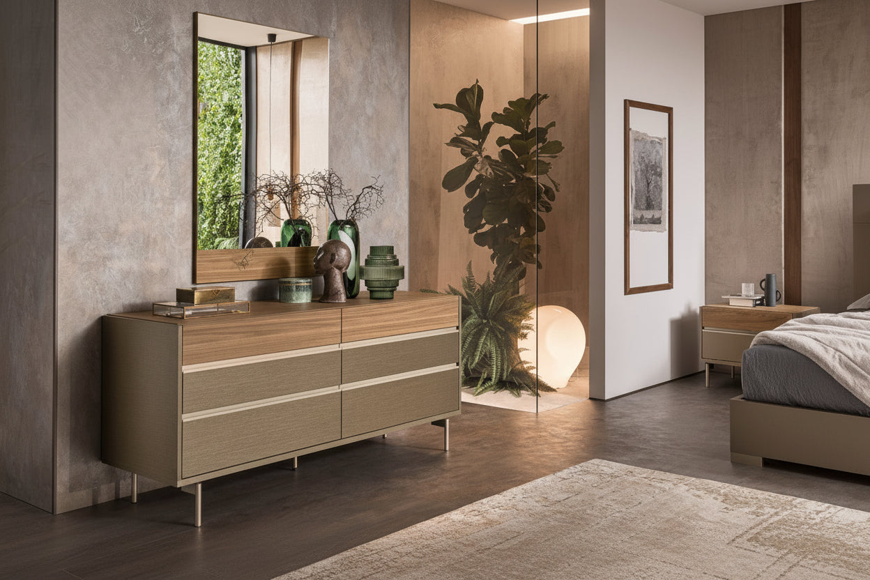 City Life Modern Bedroom Set with Wooden Headboard