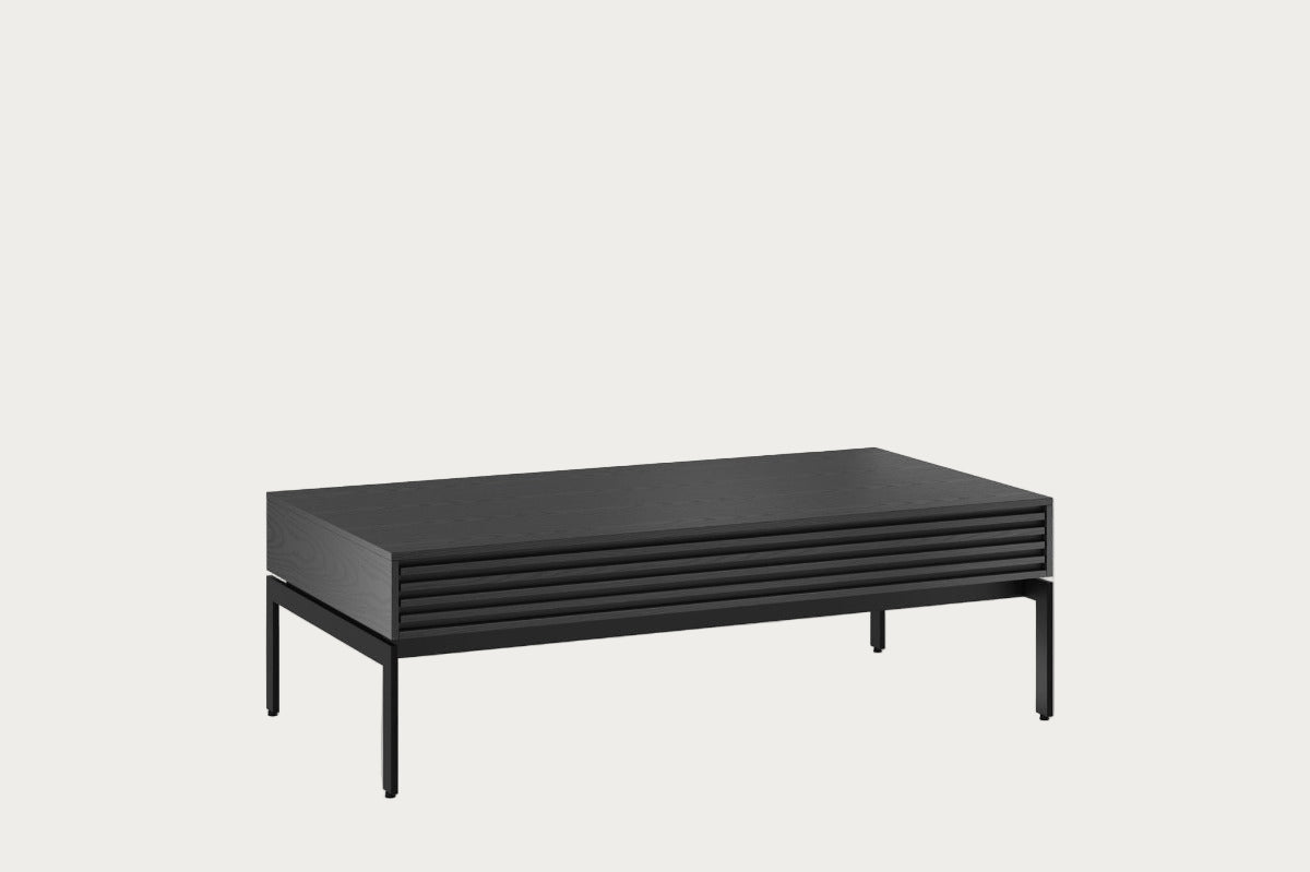 Black rectangular coffee table on a white background