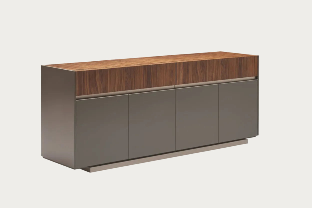 Corso Como modern sideboard with wooden top and gray base on a white background.