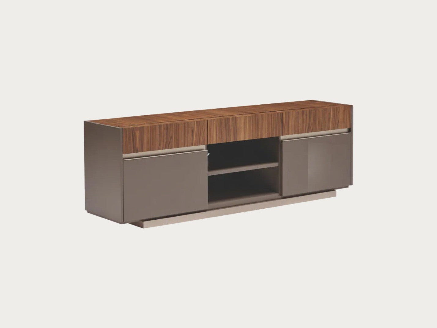 Corso Como modern TV stand with wooden top and gray sides on a white background.