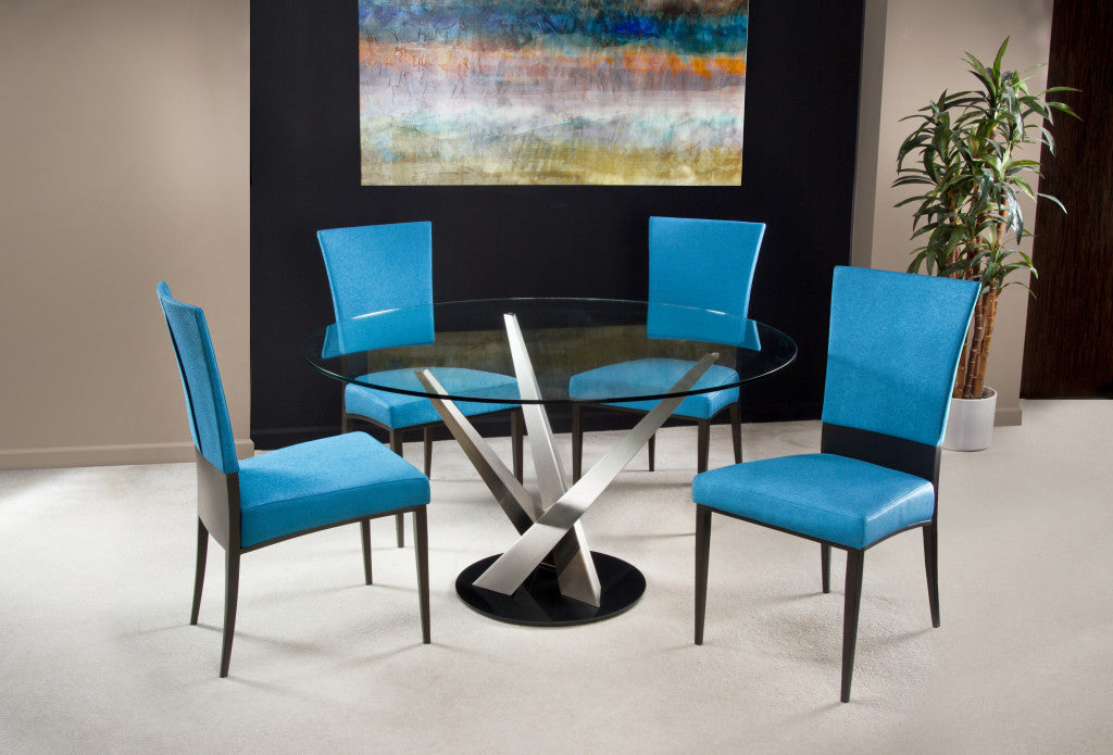 Elite Modern 54" Crystal Round Dining Table with Champagne Plate Finish Columns