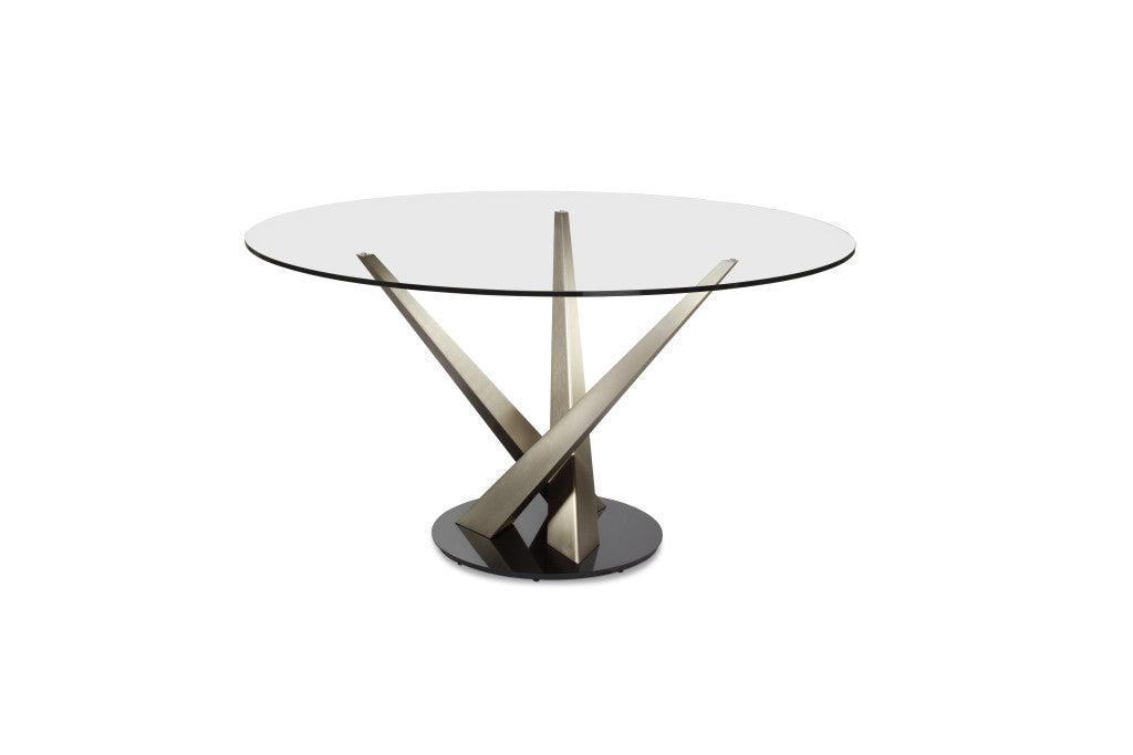 Elite Modern 54" Crystal Round Dining Table with Powder Coat Finish Columns