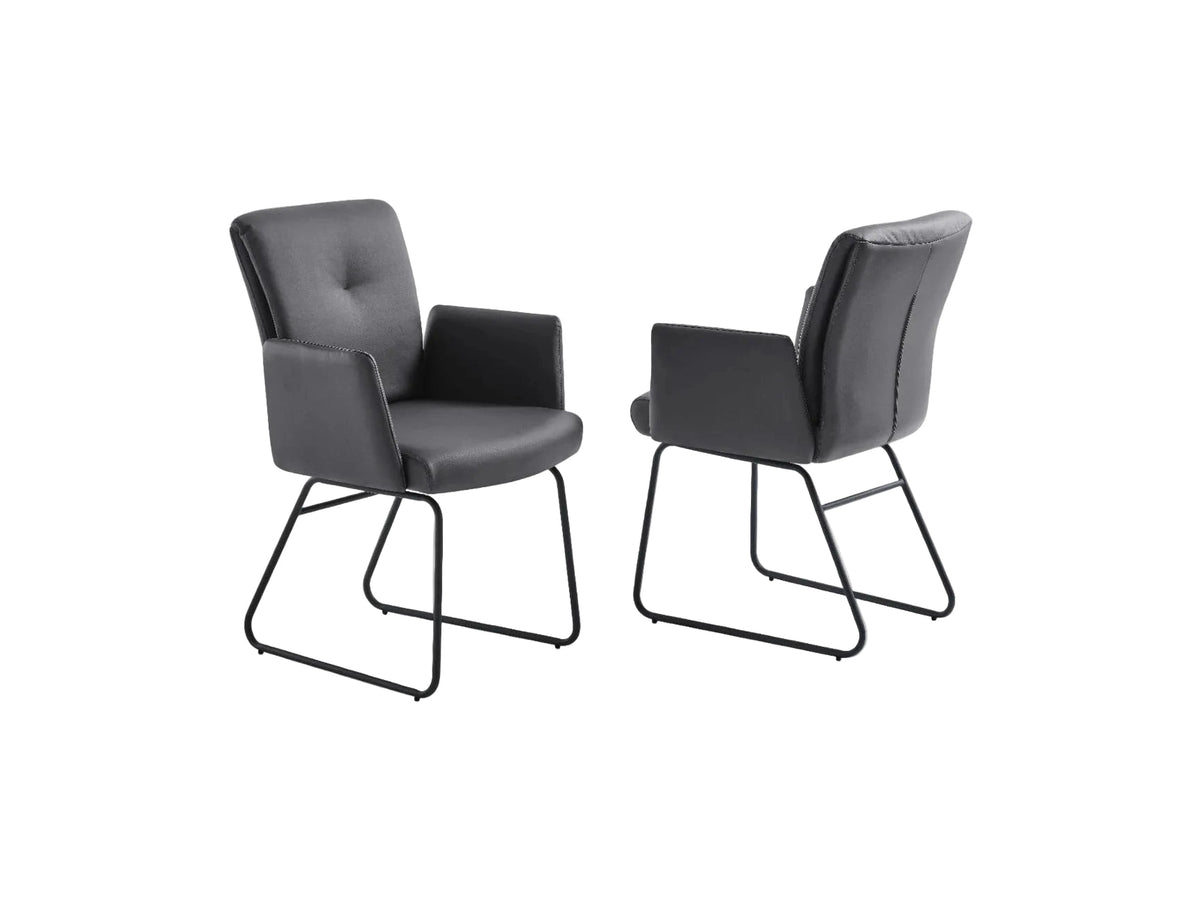 Cyprus armchair upholstered in grey faux leather with black legs