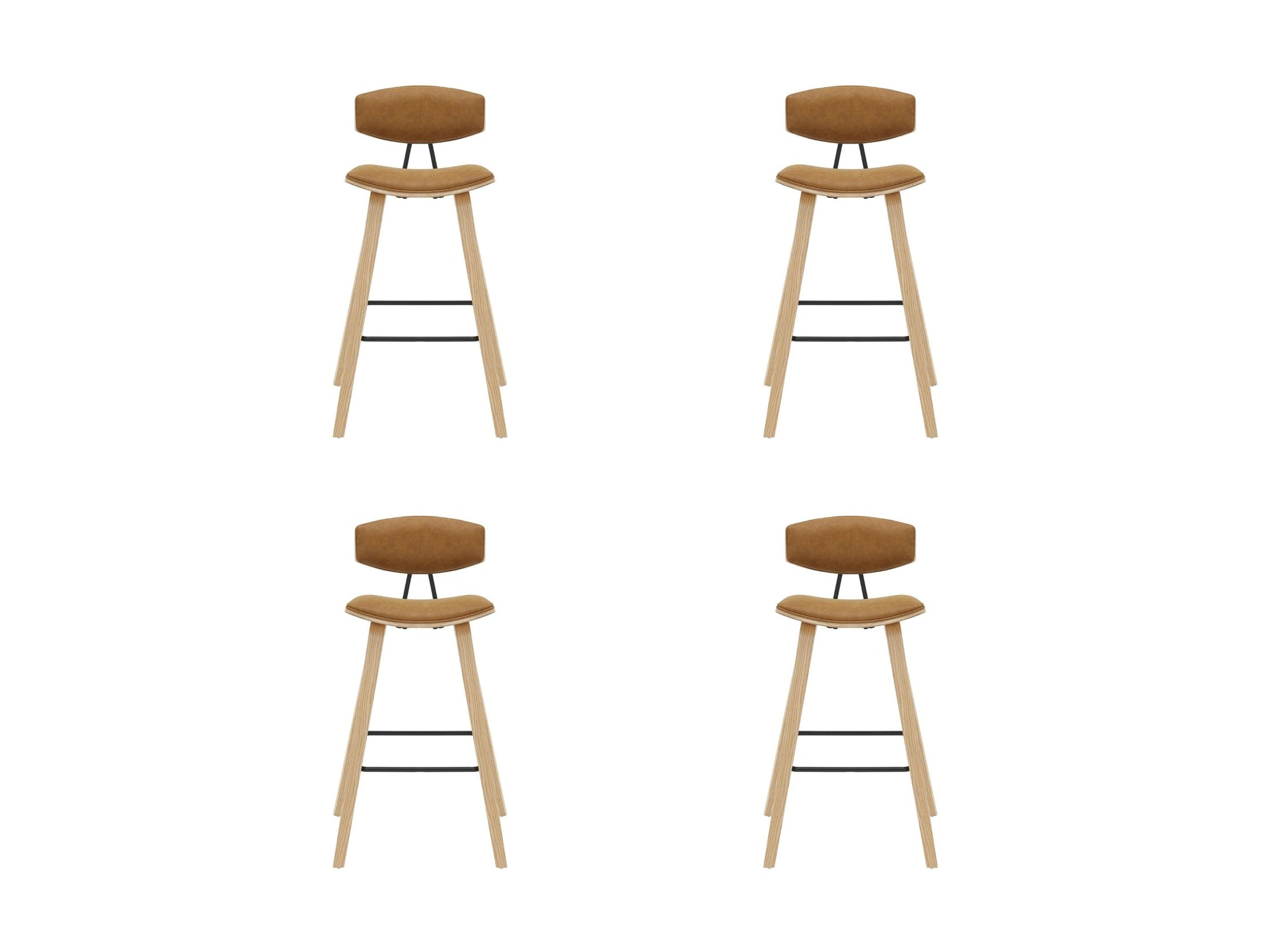 Fox - Bar Height Curved Back Wood Bar Stool With Faux Leather Seat