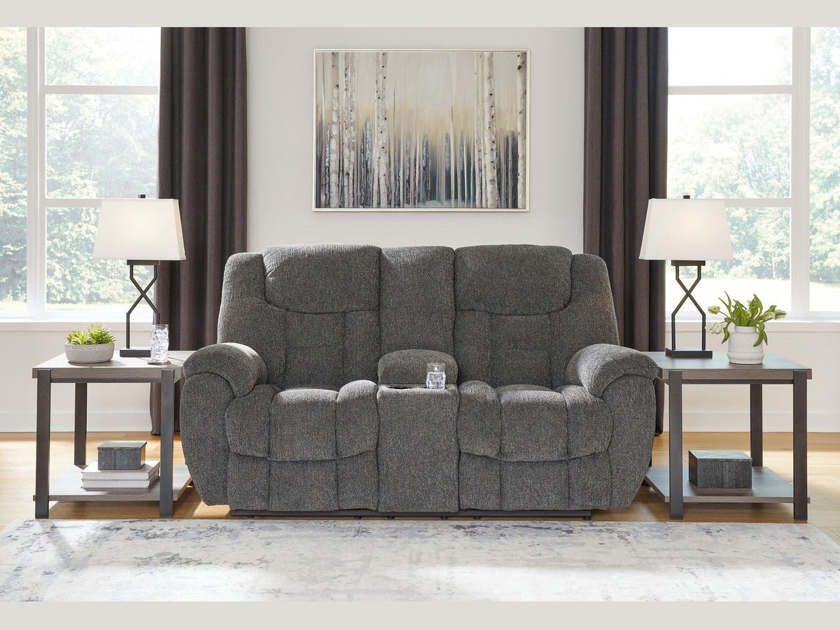 Foreside - Dbl Reclining Loveseat with Console - Charcoal