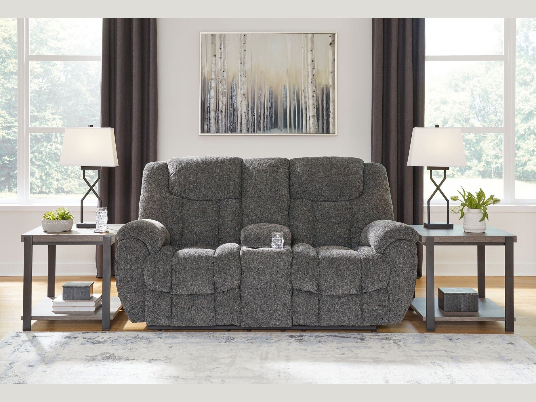 Foreside - Dbl Reclining Loveseat with Console - Charcoal